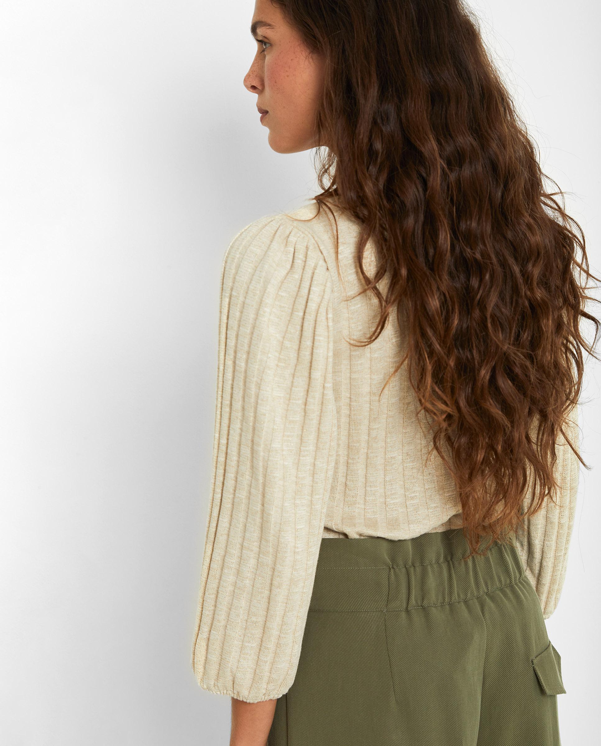 Camiseta de mujer de punto canalé con cuello en pico - Trucco - Crema Crema-2