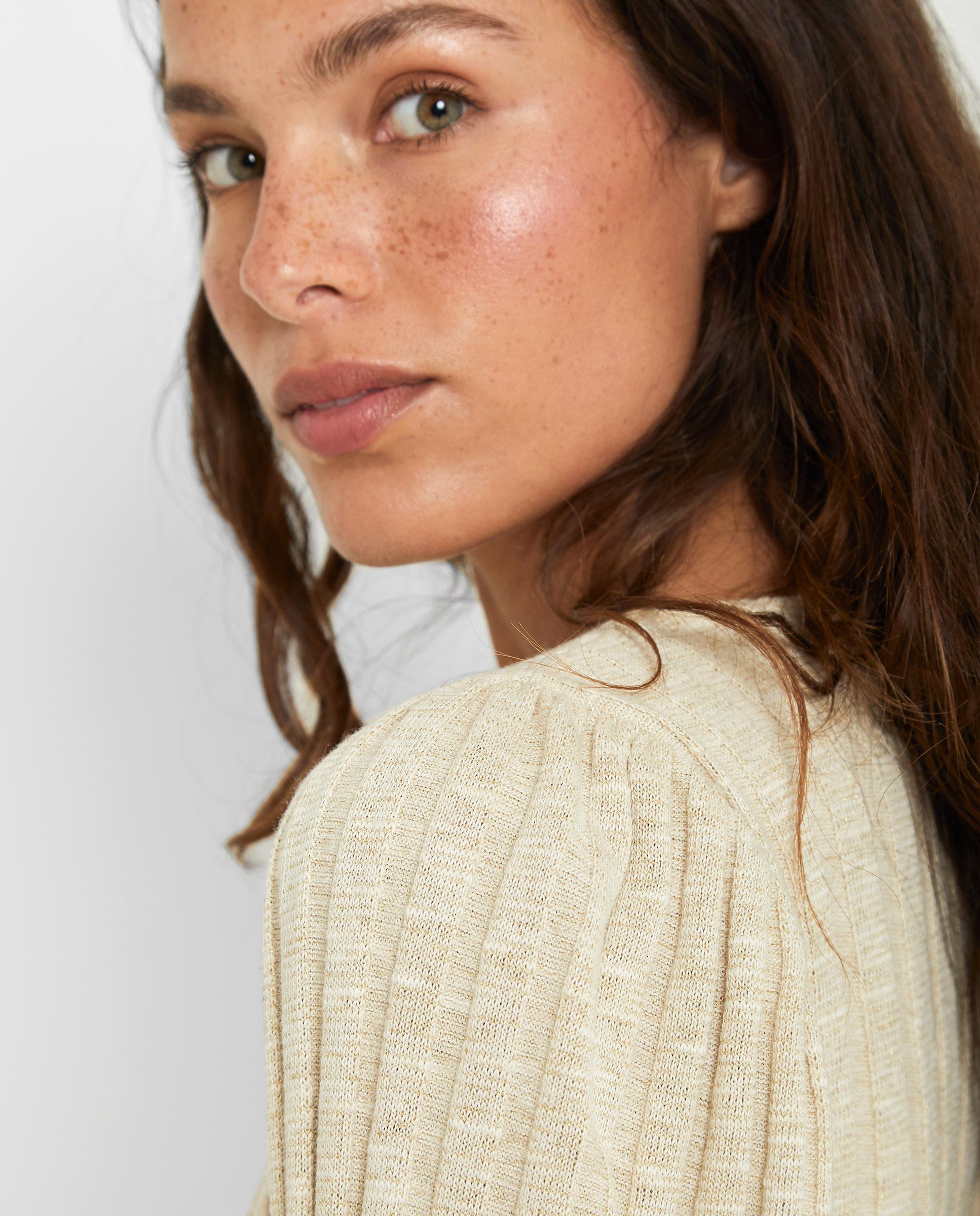 Camiseta de mujer de punto canalé con cuello en pico - Trucco - Crema Crema-5