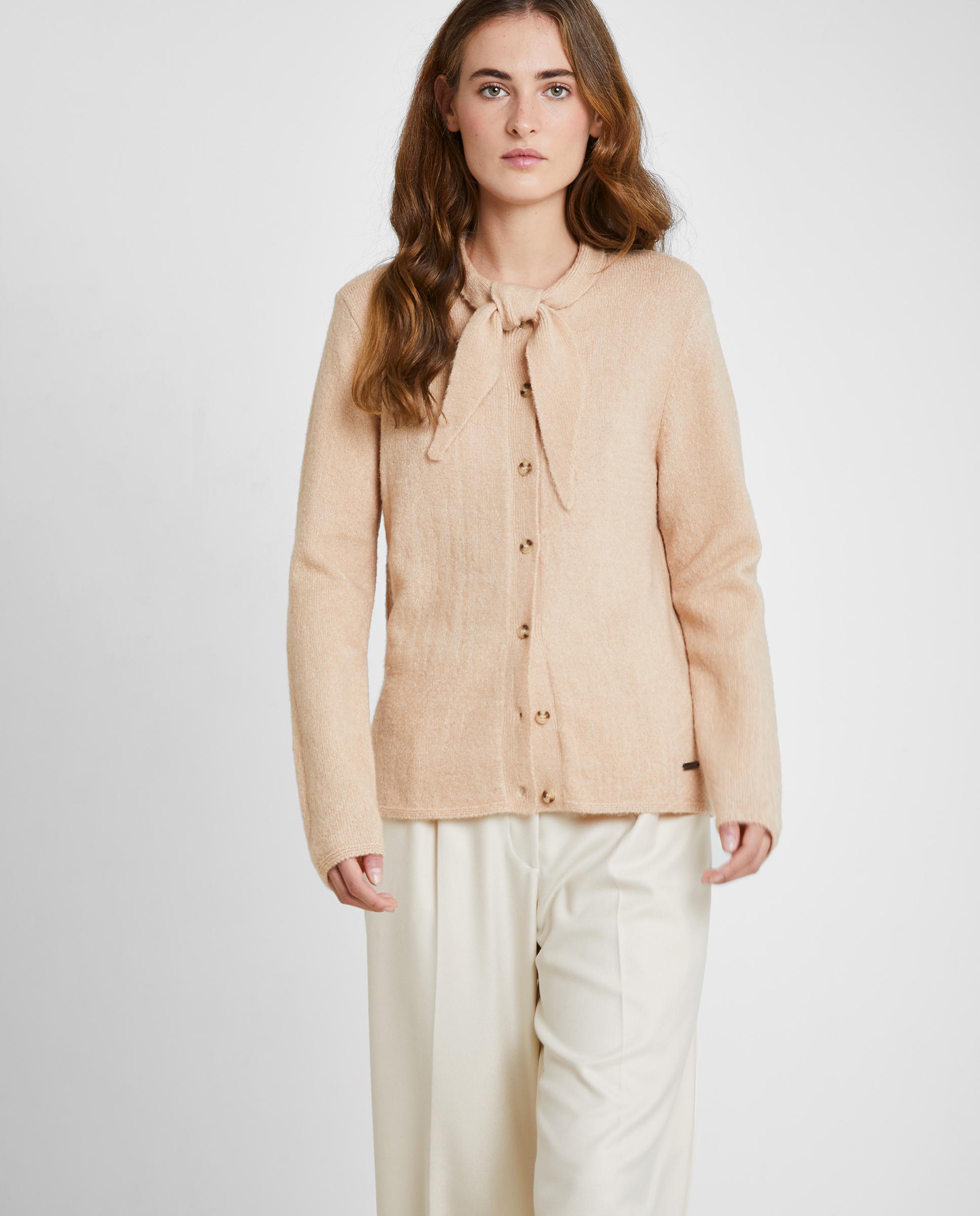 Cárdigan de mujer con lazo en el cuello - Trucco - Beige Beige-1