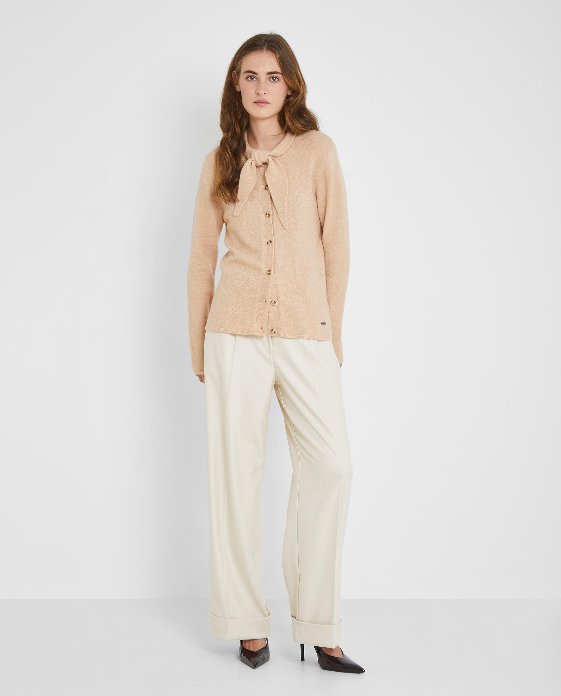 Cárdigan de mujer con lazo en el cuello - Trucco - Beige Beige-3