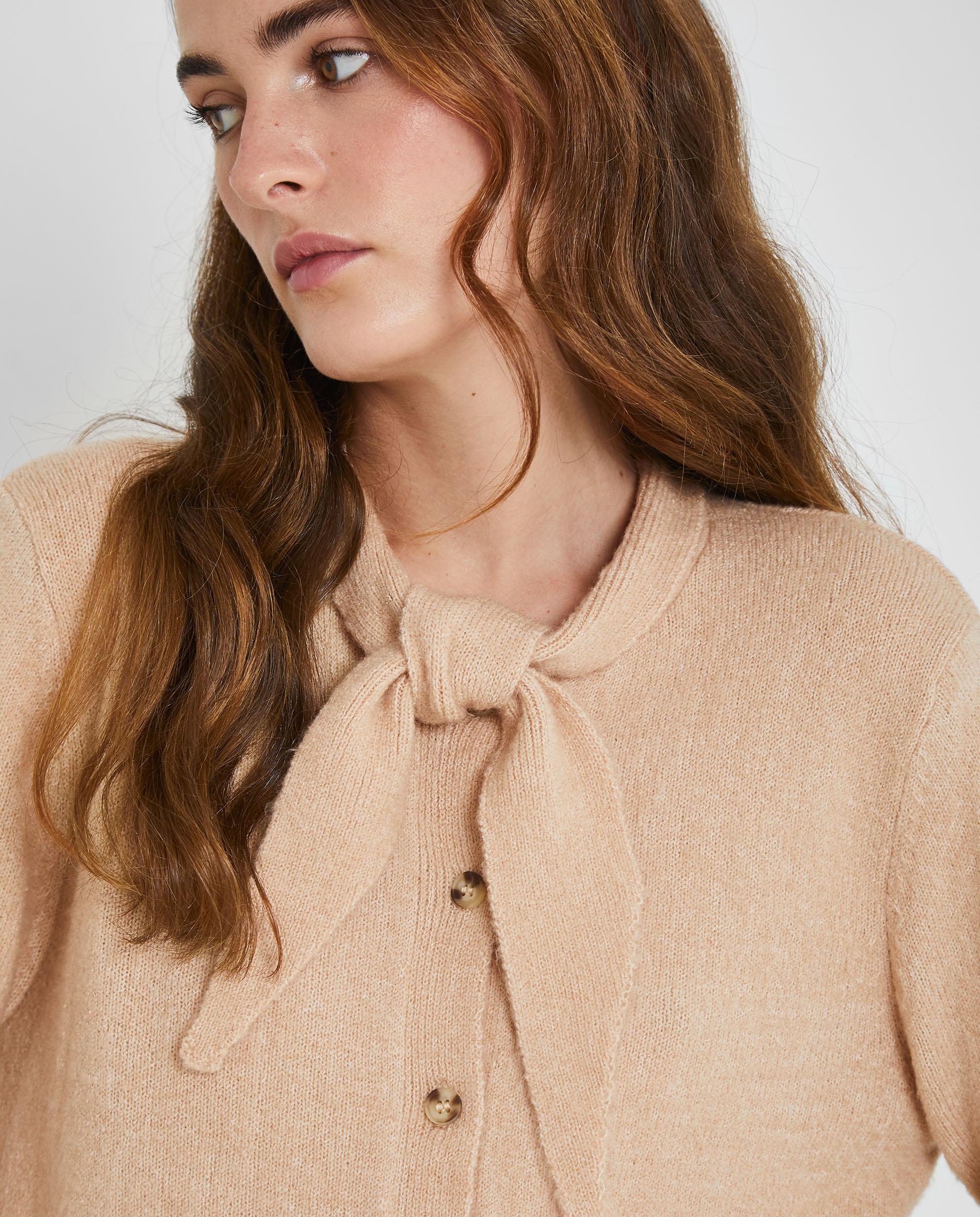 Cárdigan de mujer con lazo en el cuello - Trucco - Beige Beige-5