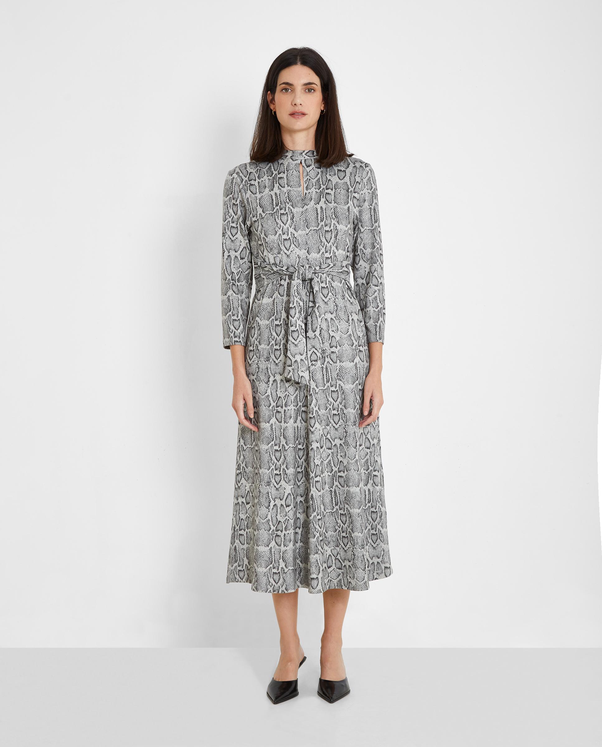 Vestido midi con lazada a la cintura - Trucco - Gris Gris-1
