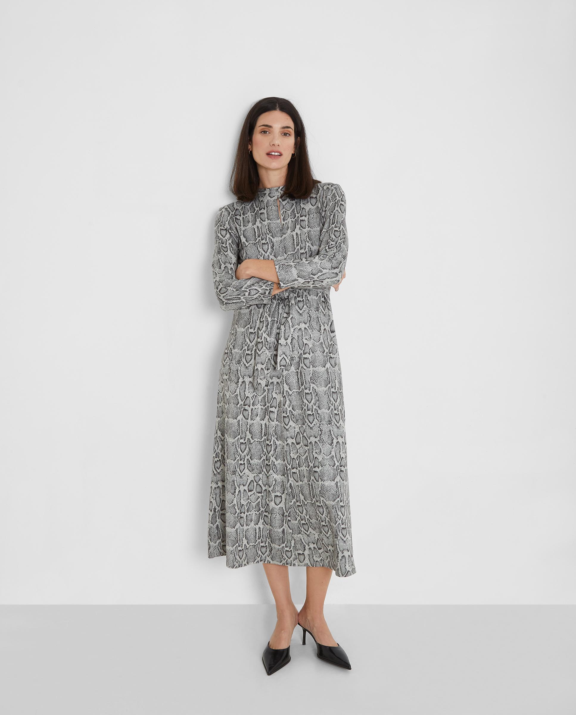 Vestido midi con lazada a la cintura - Trucco - Gris Gris-3