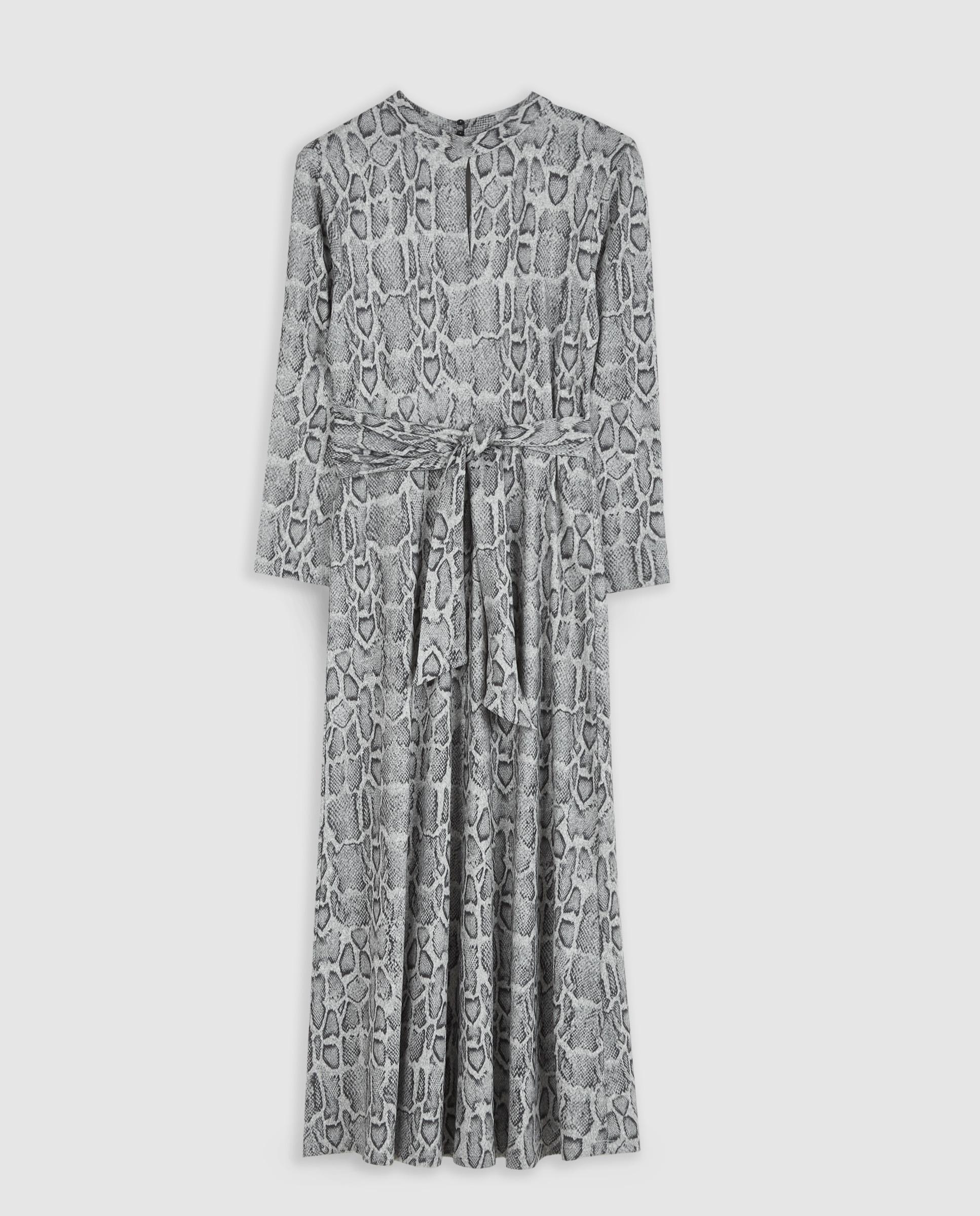 Vestido midi con lazada a la cintura - Trucco - Gris Gris-6