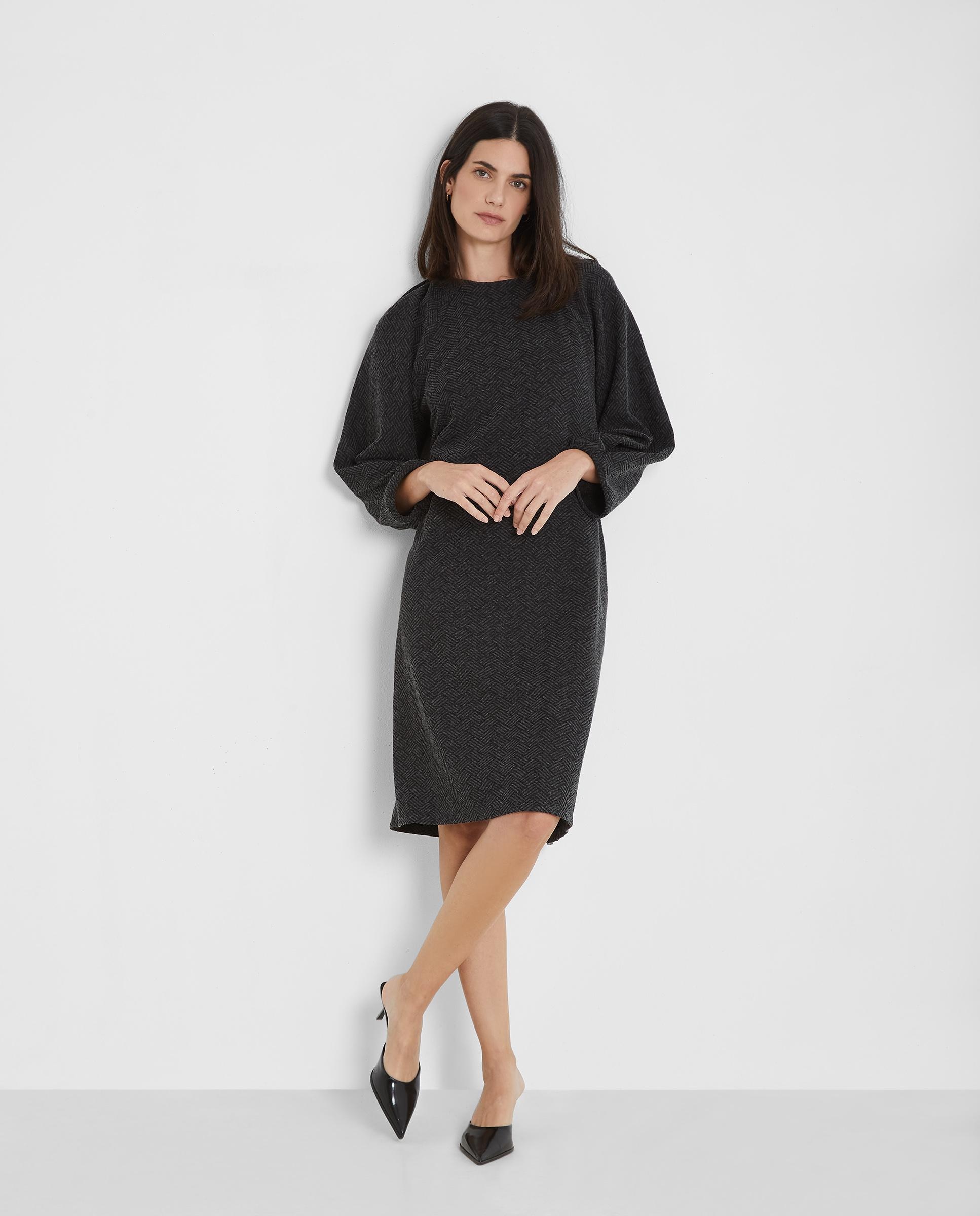 Vestido de manga abombada y cuelo redondo - Trucco - Negro Negro-6