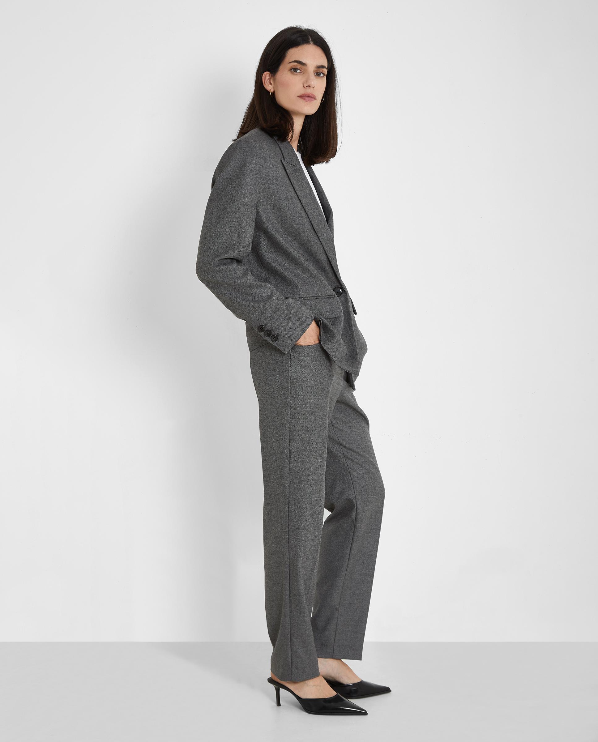 Pantalón de vestir de mujer de corte recto y bolsillos laterales - Trucco - Gris Gris-5