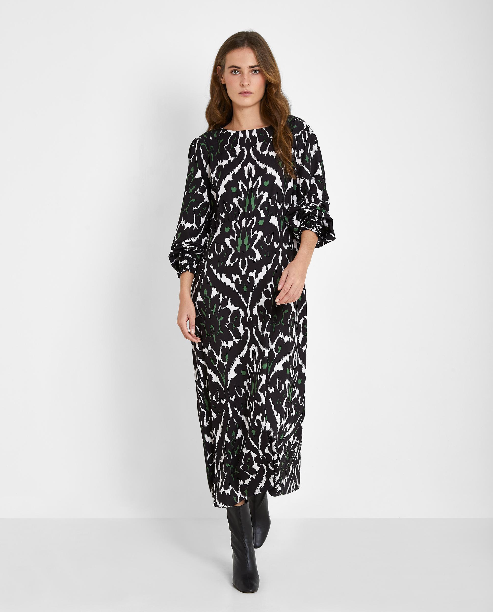 Vestido largo con estampado y mangas abullonadas - Trucco - Negro / Blanco Negro / Blanco-1