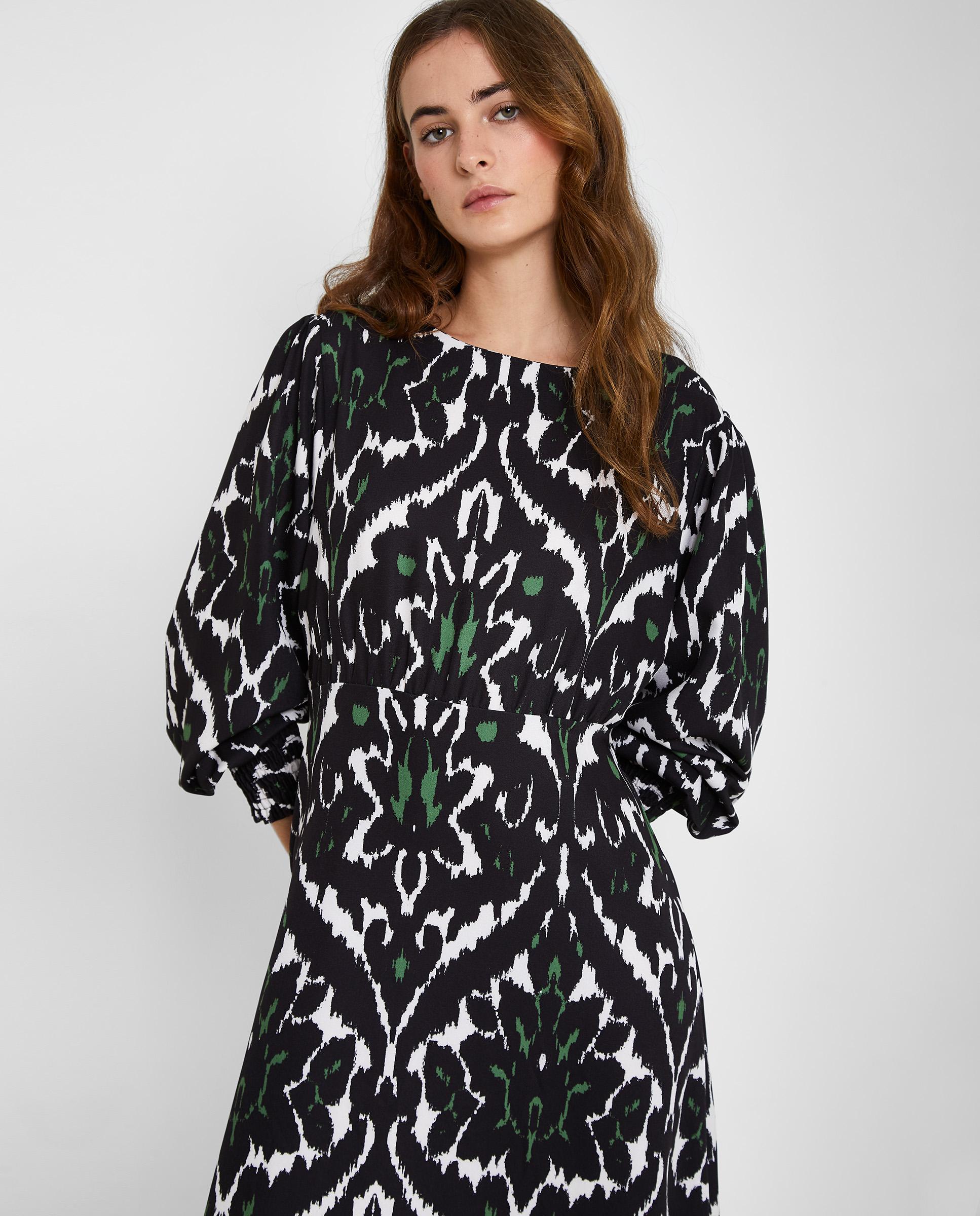 Vestido largo con estampado y mangas abullonadas - Trucco - Negro / Blanco Negro / Blanco-3