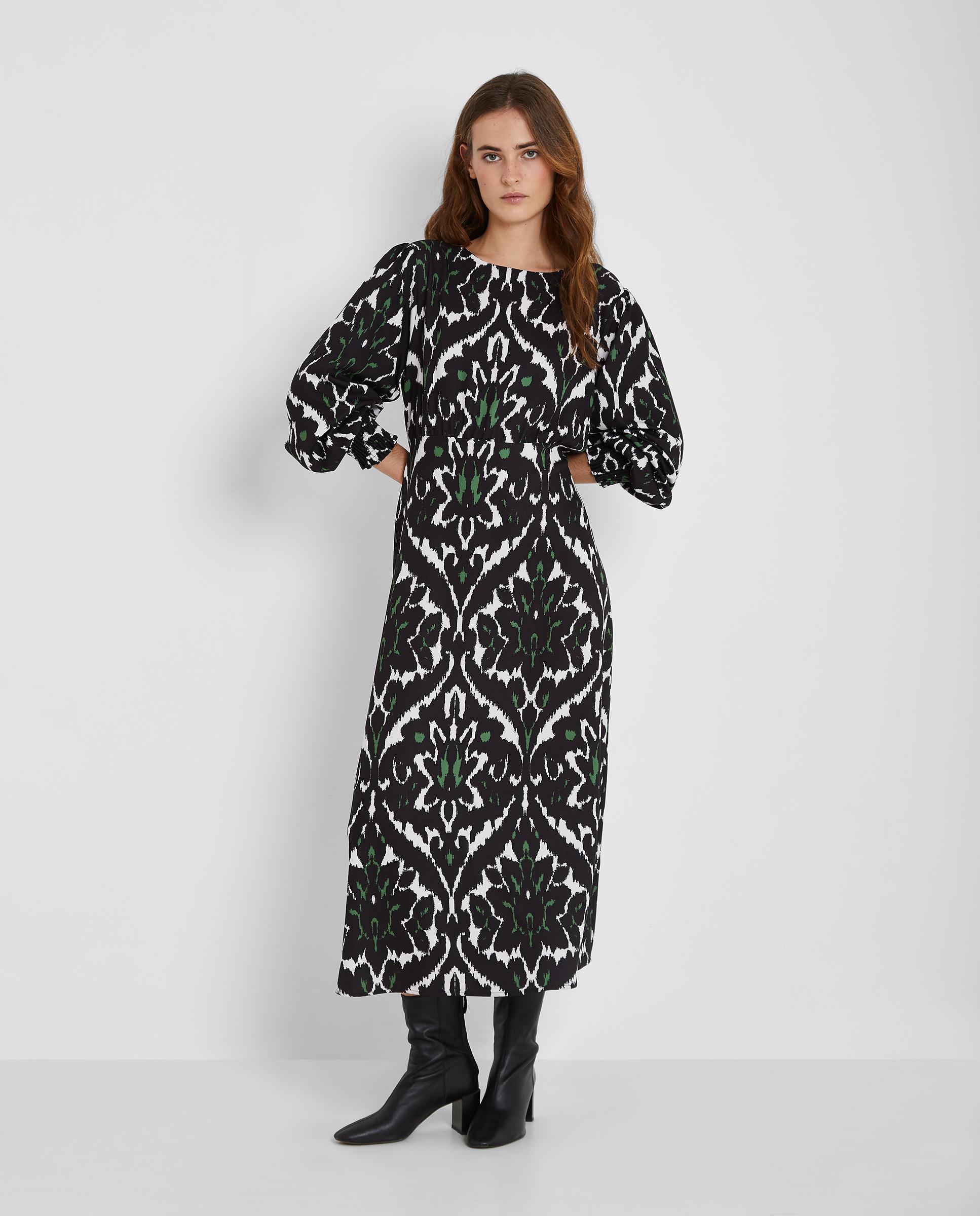 Vestido largo con estampado y mangas abullonadas - Trucco - Negro / Blanco Negro / Blanco-4
