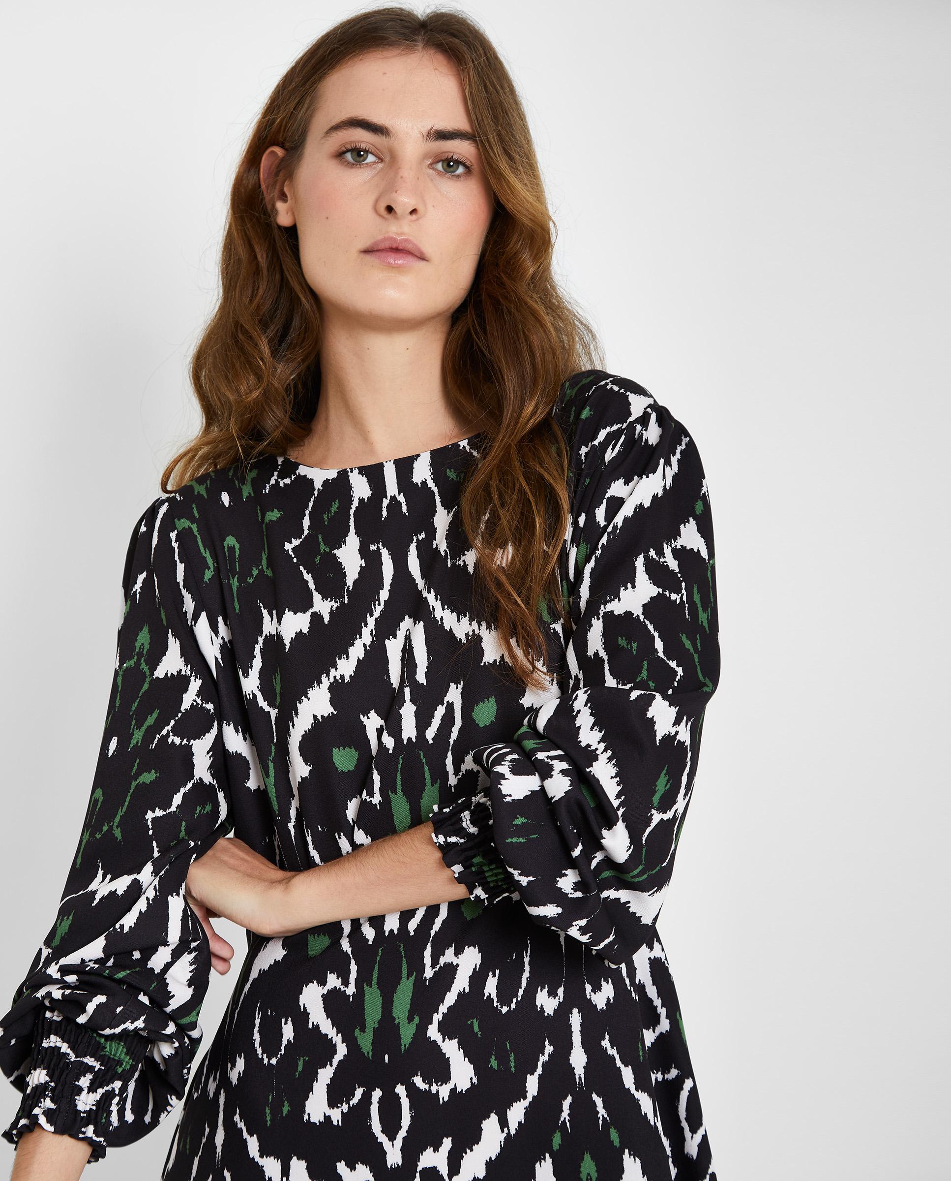 Vestido largo con estampado y mangas abullonadas - Trucco - Negro / Blanco Negro / Blanco-5