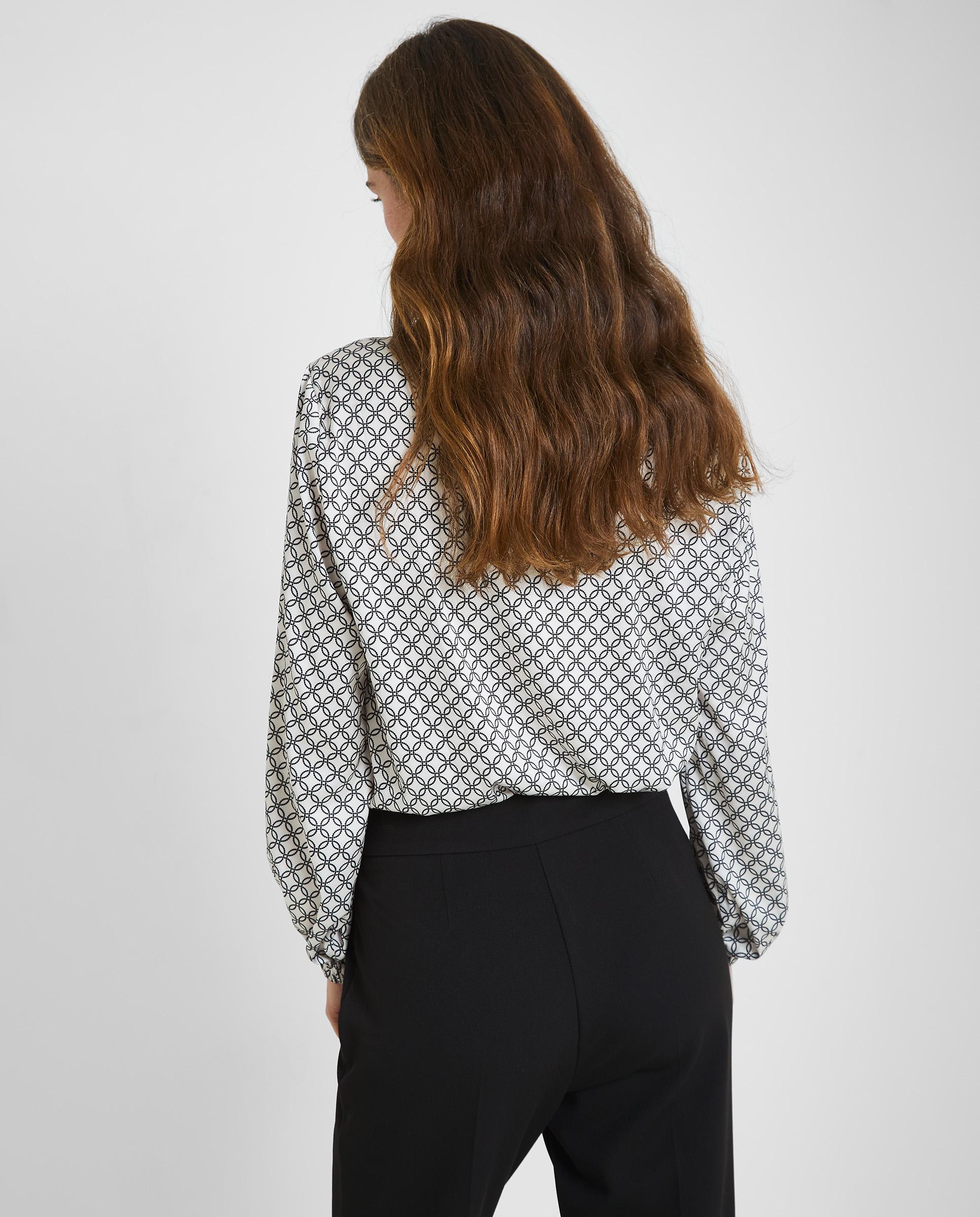 Blusa de mujer satinada con cuello redondo - Trucco - Blanco / Negro Blanco / Negro-2