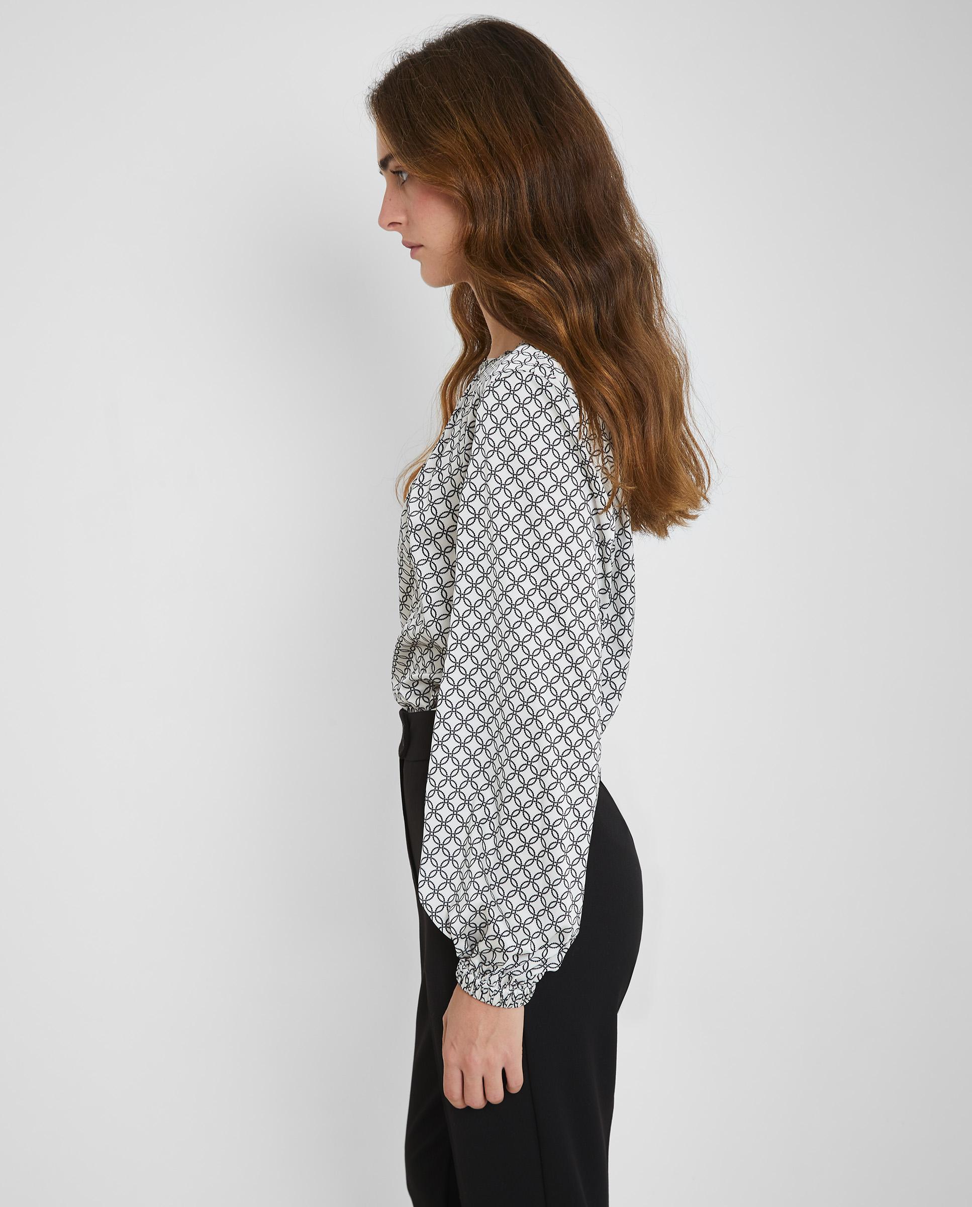 Blusa de mujer satinada con cuello redondo - Trucco - Blanco / Negro Blanco / Negro-5
