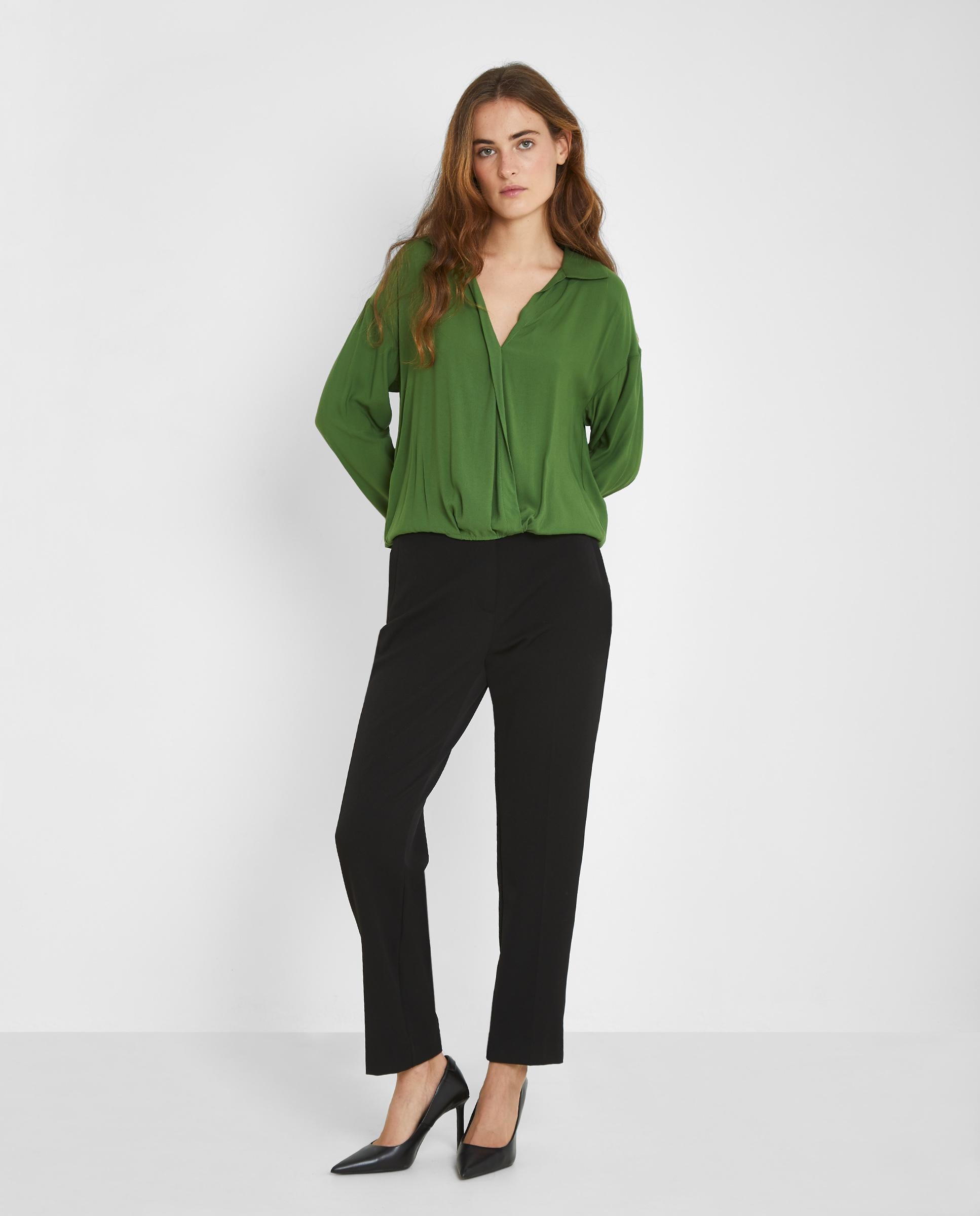 Blusa de mujer fluida con escote en V - Trucco - Verde Verde-1