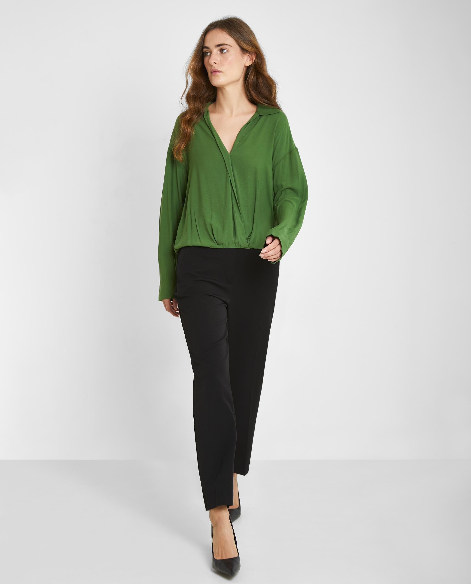 Blusa de mujer fluida con escote en V - Trucco - Verde Verde-3