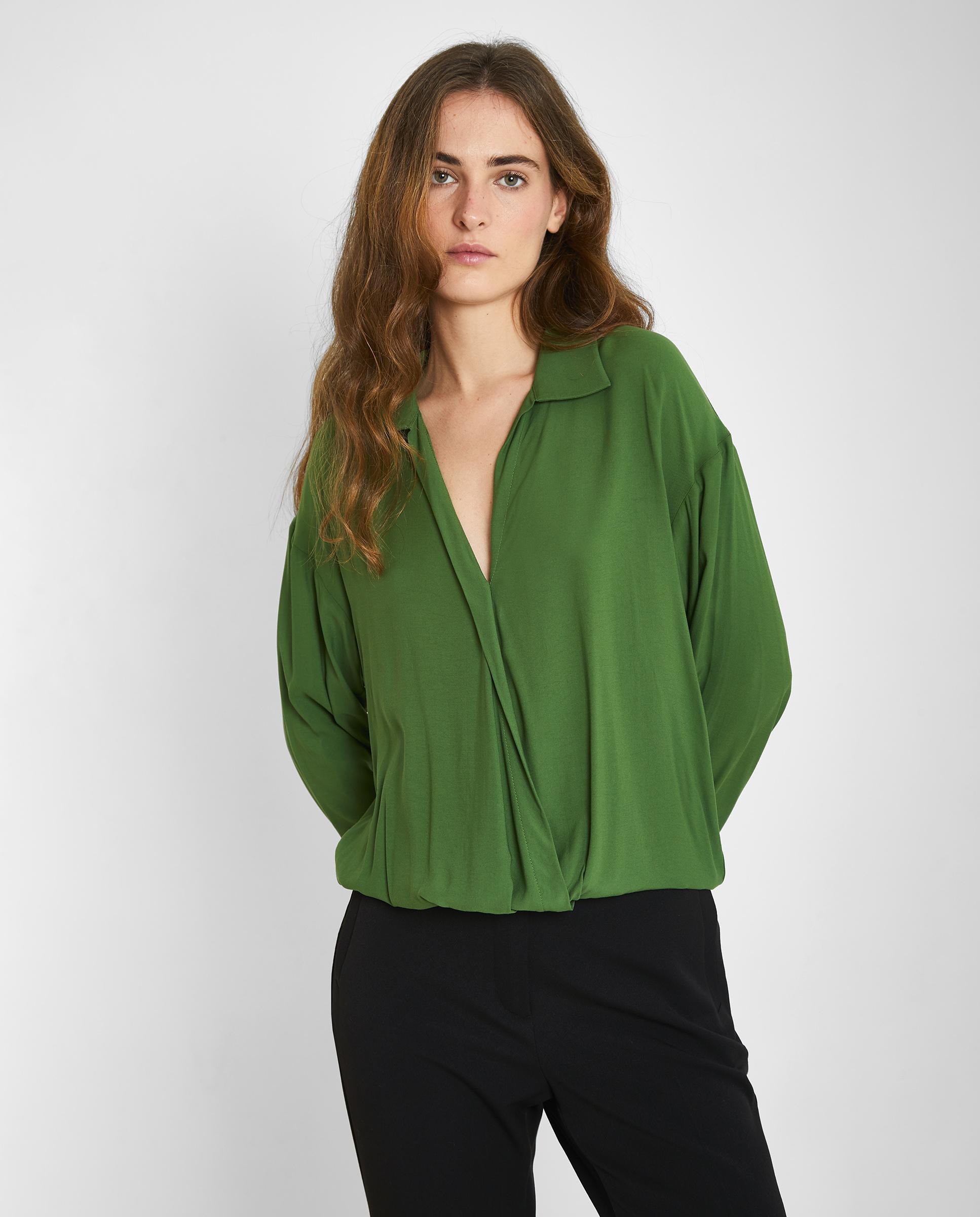 Blusa de mujer fluida con escote en V - Trucco - Verde Verde-4