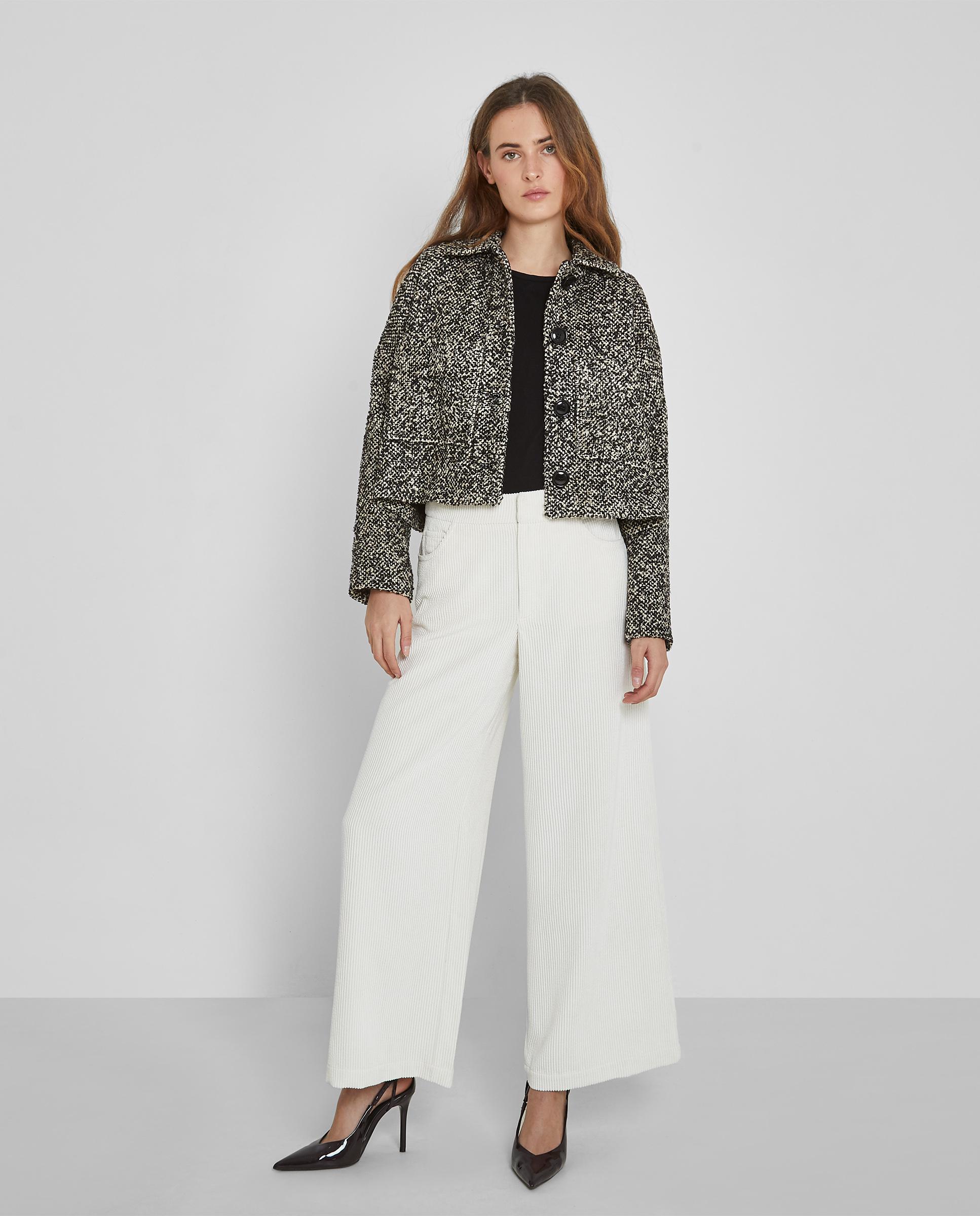 Chaqueta de mujer de tweed con cuello solapa - Trucco - Negro Negro-1