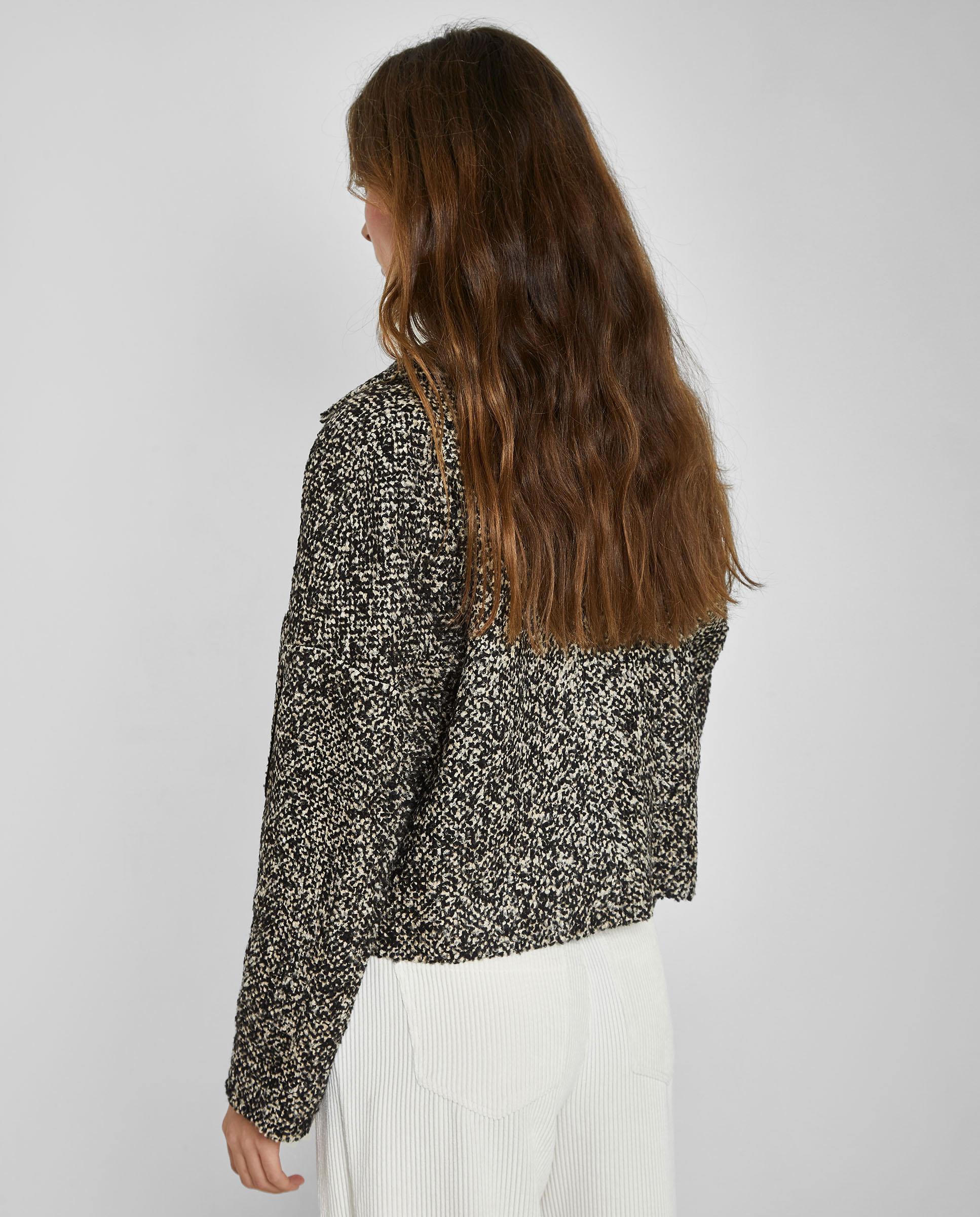 Chaqueta de mujer de tweed con cuello solapa - Trucco - Negro Negro-2