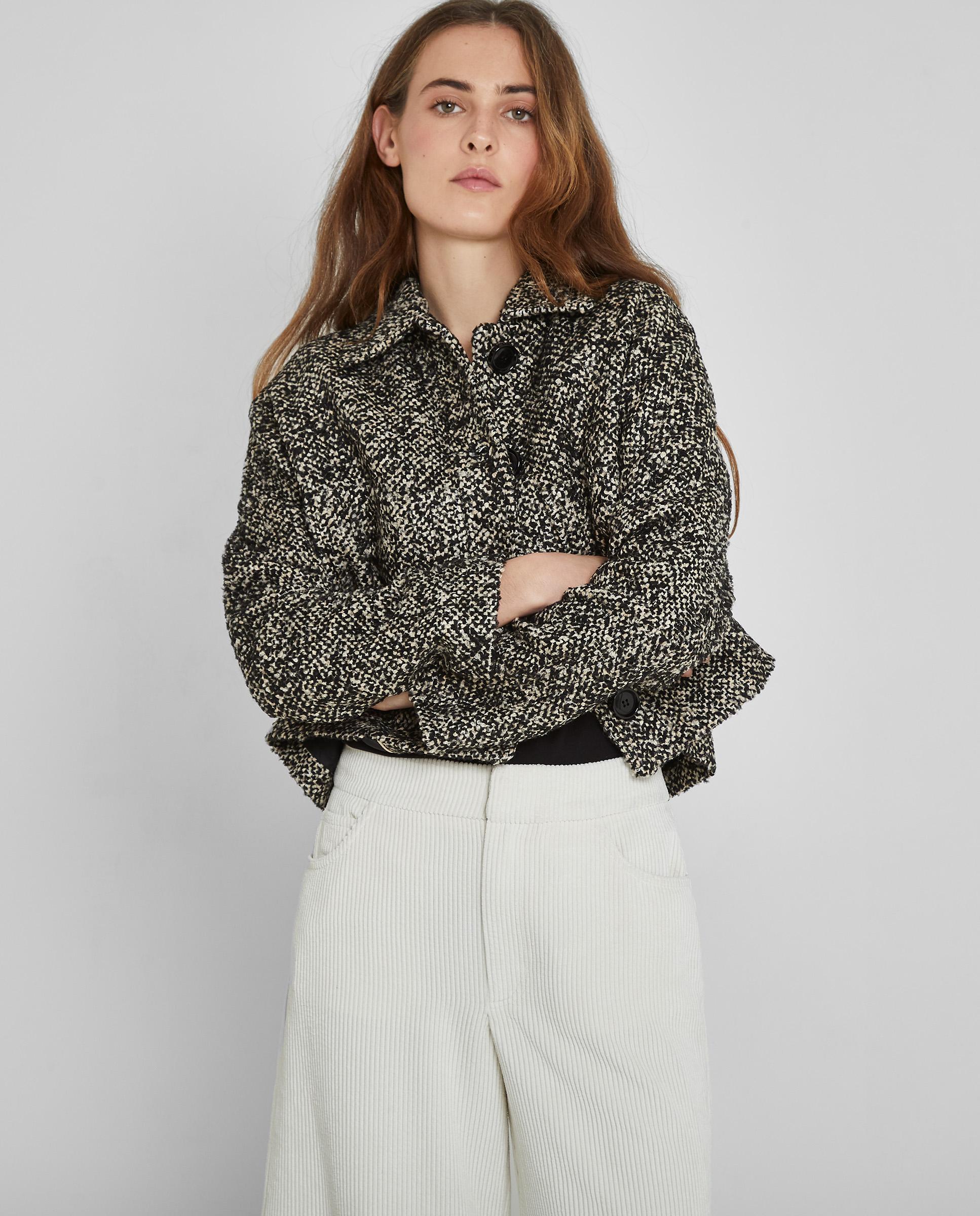Chaqueta de mujer de tweed con cuello solapa - Trucco - Negro Negro-3