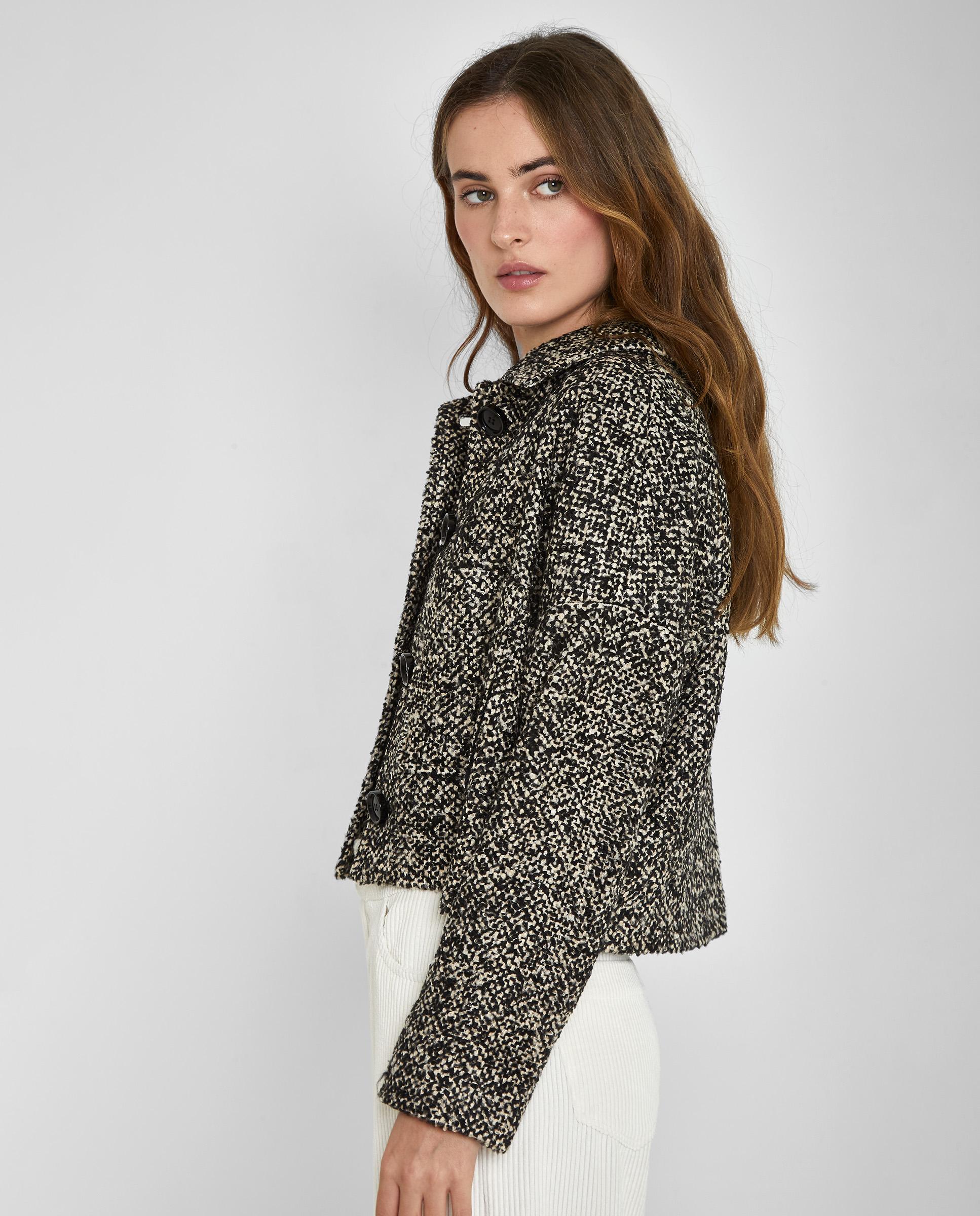 Chaqueta de mujer de tweed con cuello solapa - Trucco - Negro Negro-4
