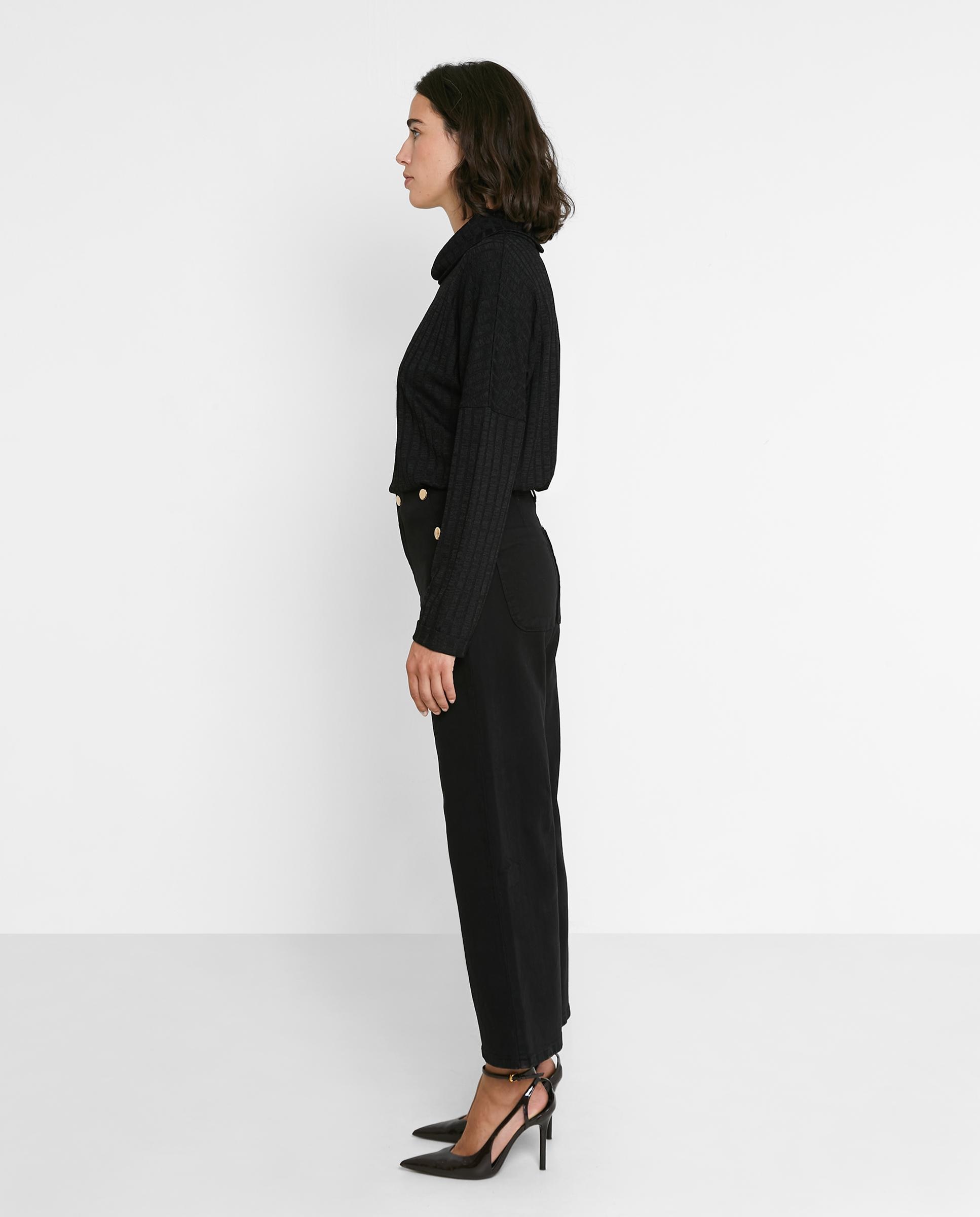 Camiseta de mujer en punto de canalé con cuello perkins - Trucco - Negro Negro-2
