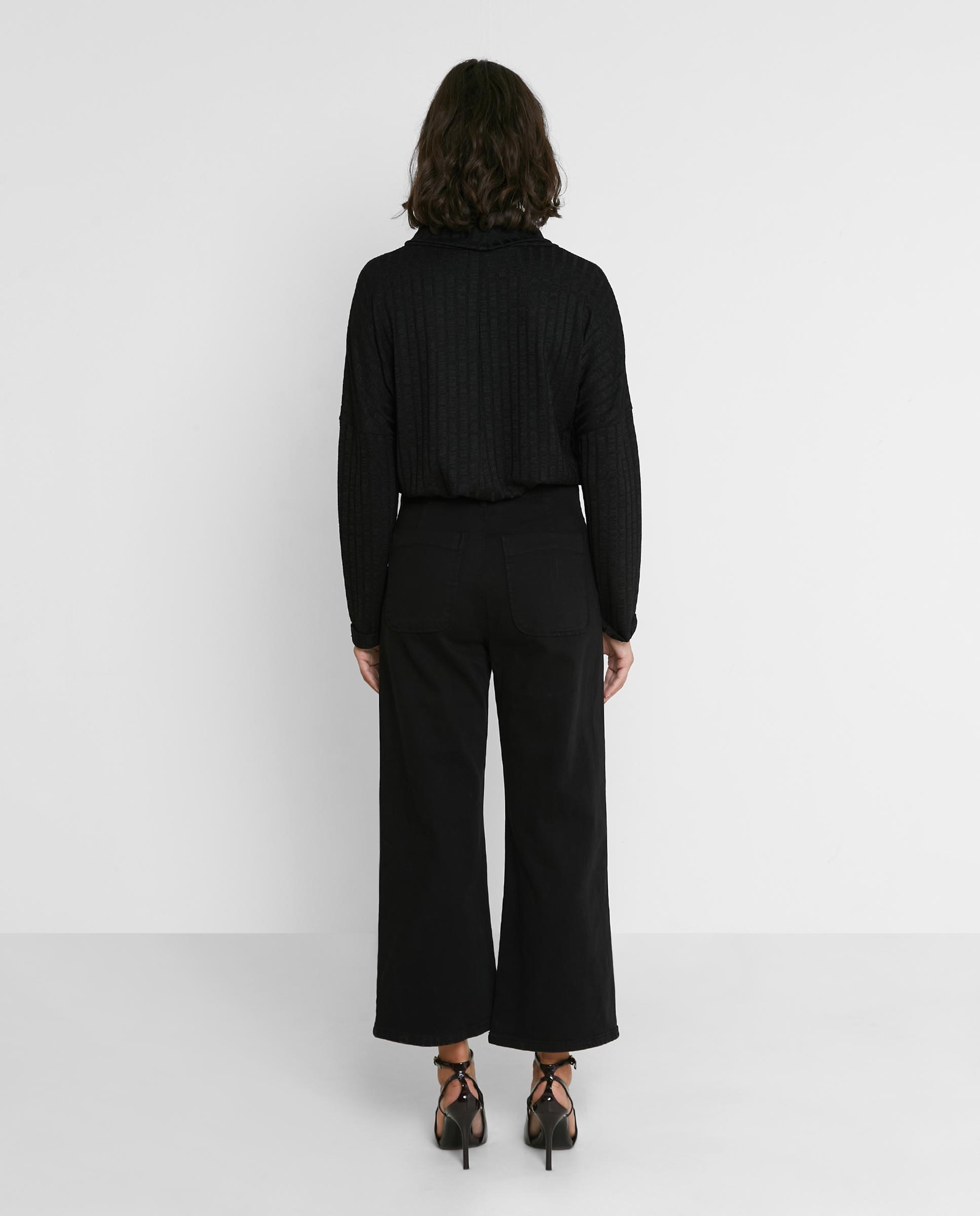 Camiseta de mujer en punto de canalé con cuello perkins - Trucco - Negro Negro-3