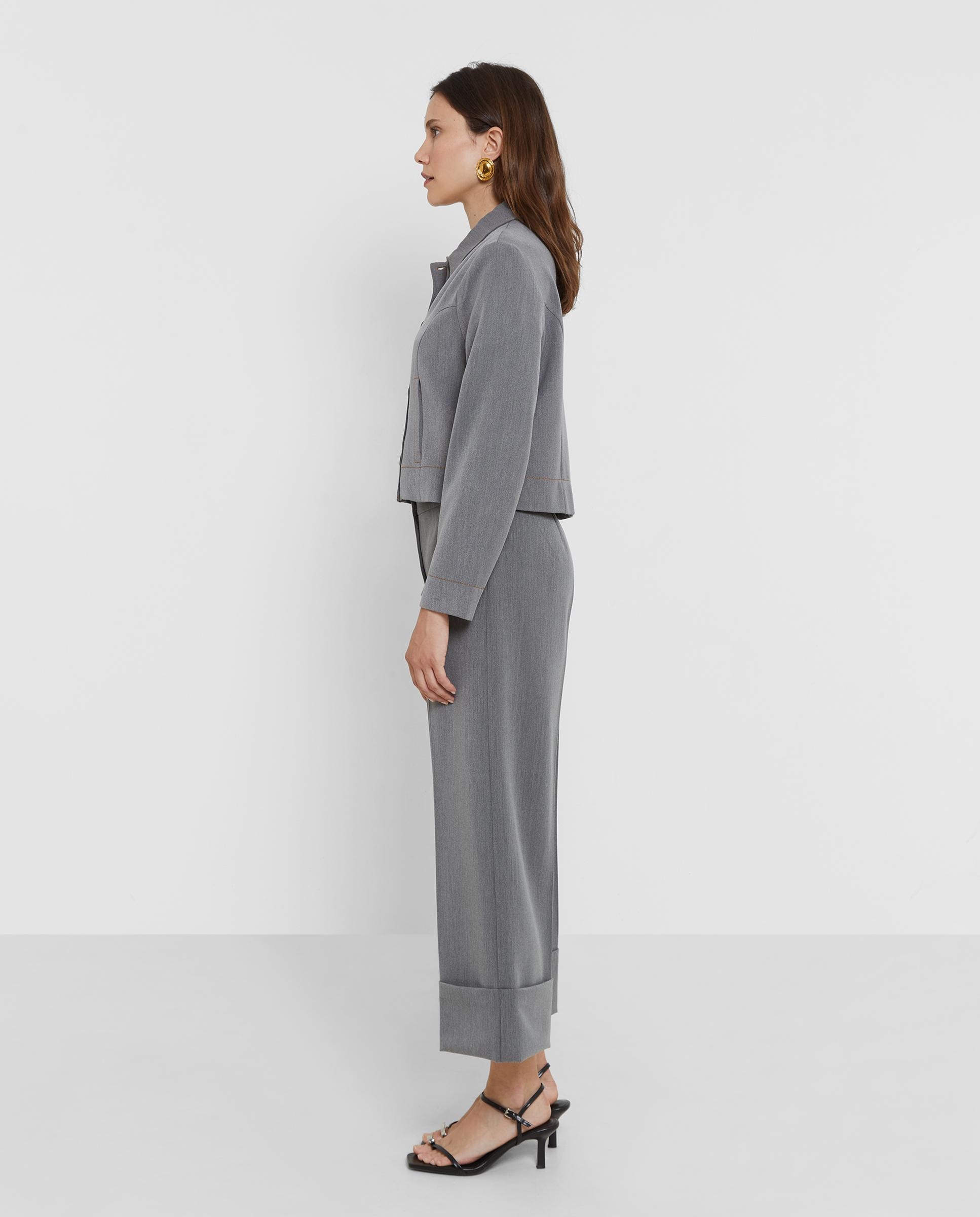 Chaqueta de mujer recortada con cierre de botones - Trucco - Gris ceniza Gris ceniza-2
