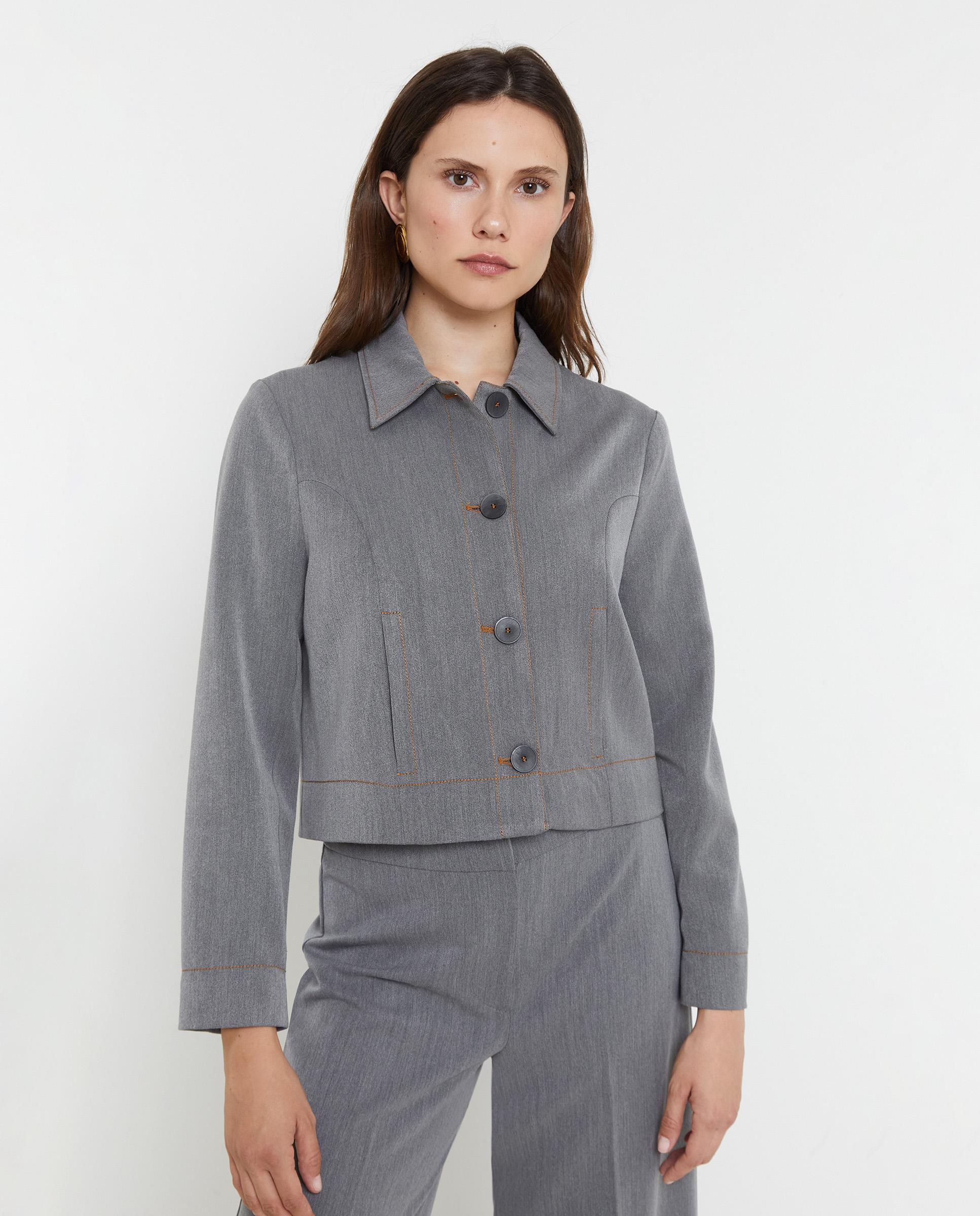 Chaqueta de mujer recortada con cierre de botones - Trucco - Gris ceniza Gris ceniza-4