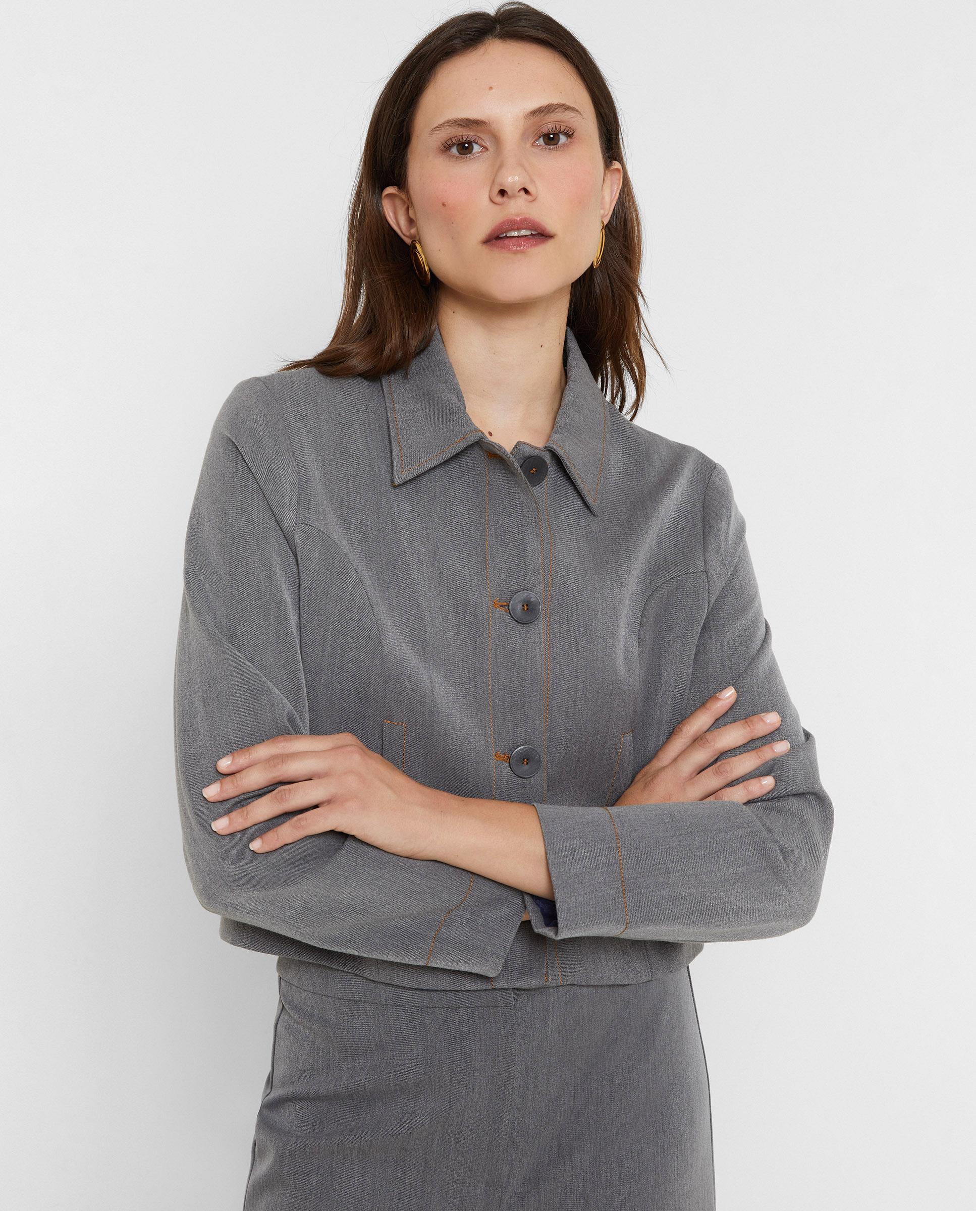 Chaqueta de mujer recortada con cierre de botones - Trucco - Gris ceniza Gris ceniza-5
