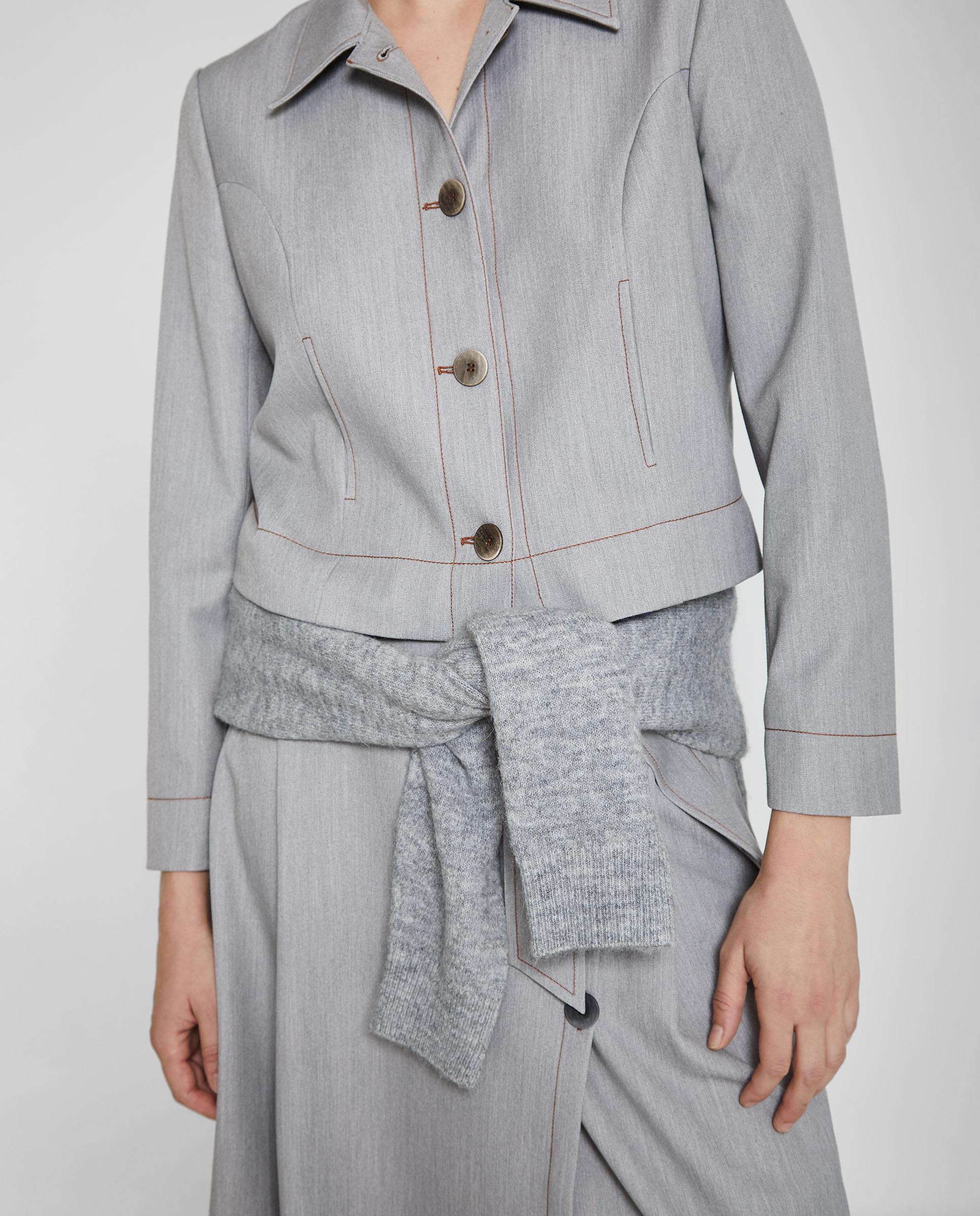 Chaqueta de mujer recortada con cierre de botones - Trucco - Gris ceniza Gris ceniza-6