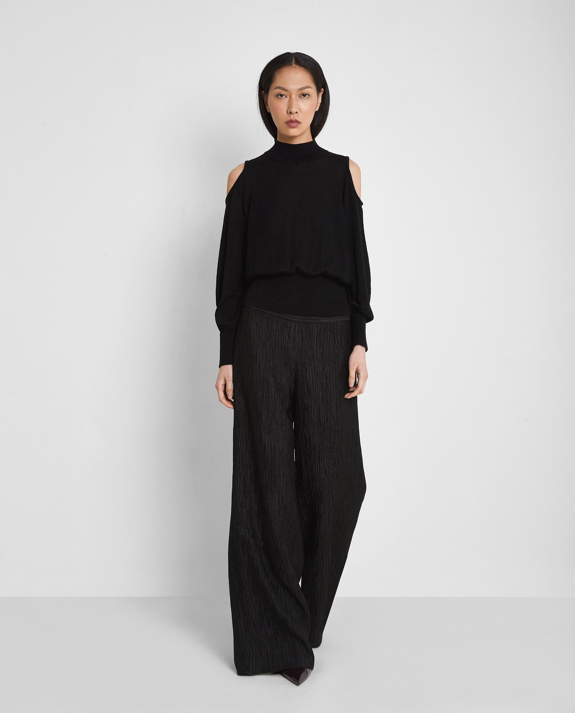 Jersey de mujer con cuello perkins y cutout en los hombros - Trucco - Negro Negro-1