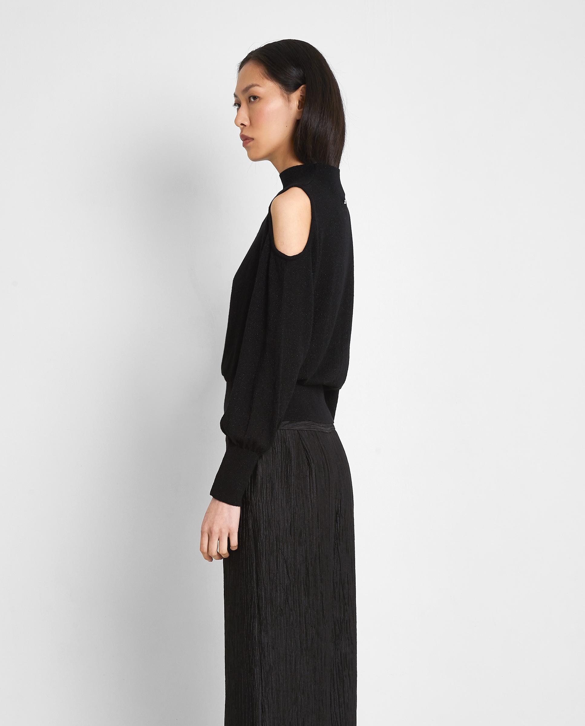 Jersey de mujer con cuello perkins y cutout en los hombros - Trucco - Negro Negro-2