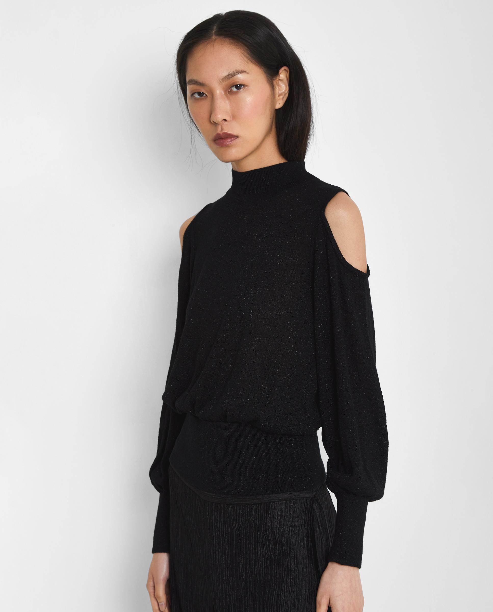 Jersey de mujer con cuello perkins y cutout en los hombros - Trucco - Negro Negro-3