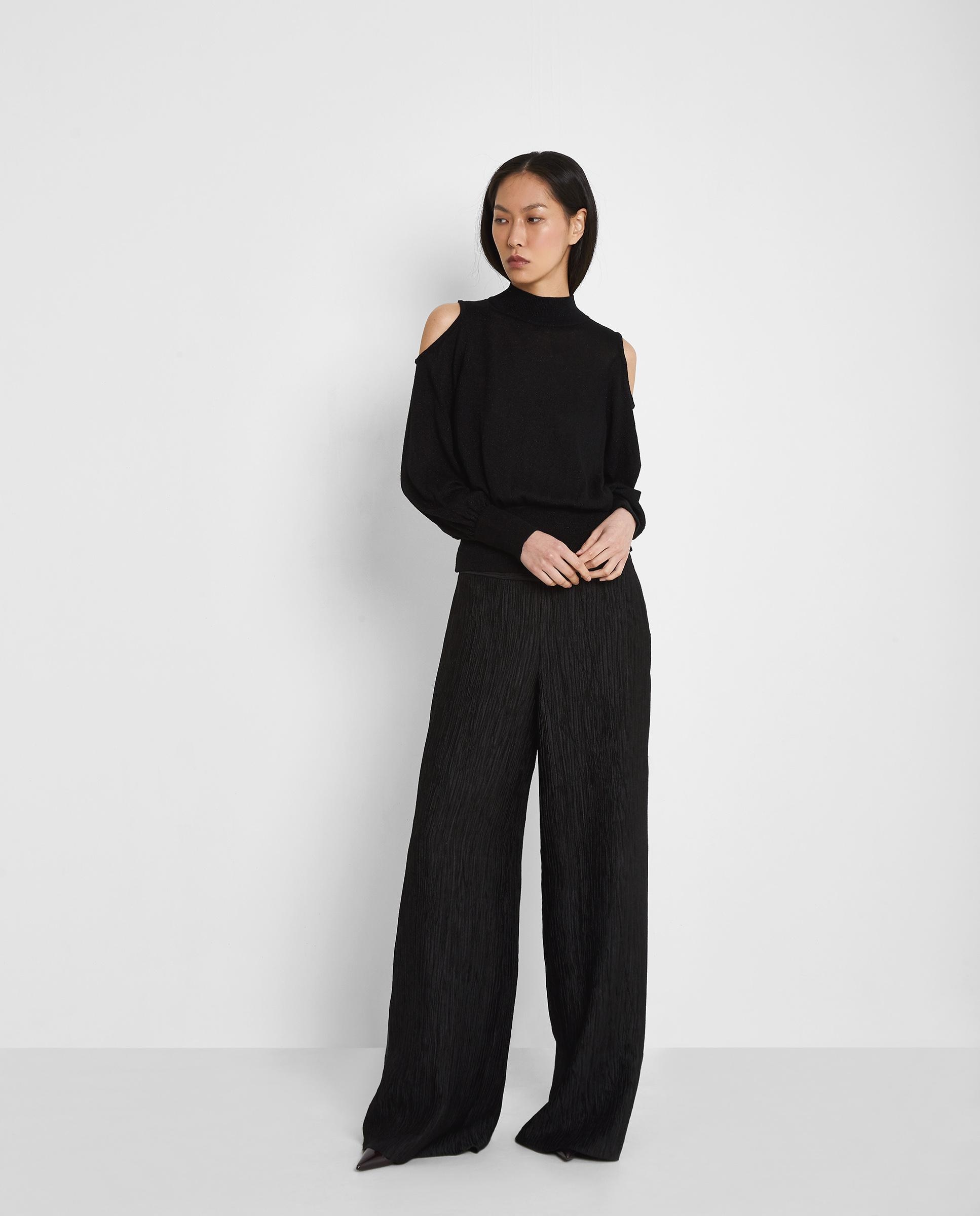 Jersey de mujer con cuello perkins y cutout en los hombros - Trucco - Negro Negro-4