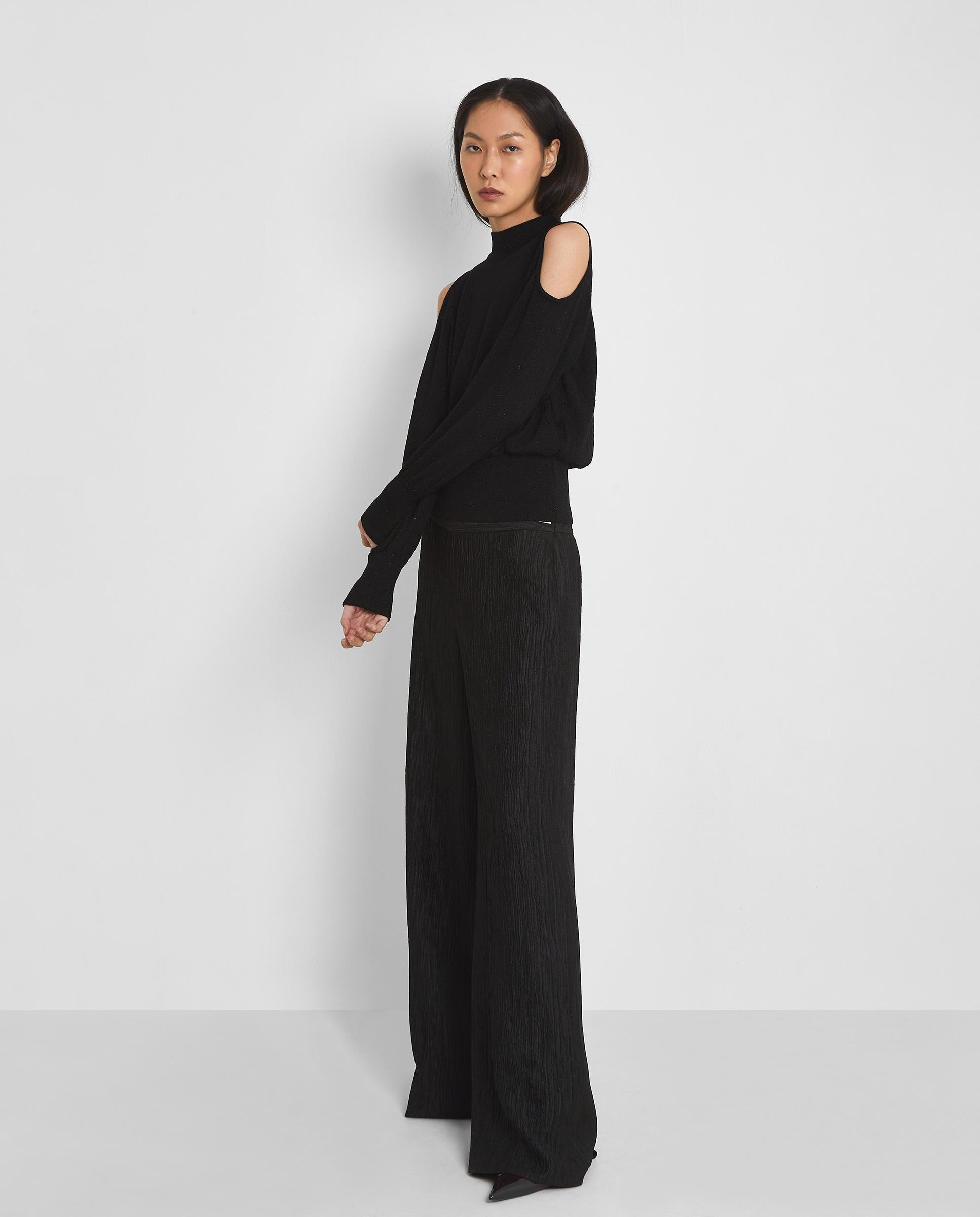 Jersey de mujer con cuello perkins y cutout en los hombros - Trucco - Negro Negro-5