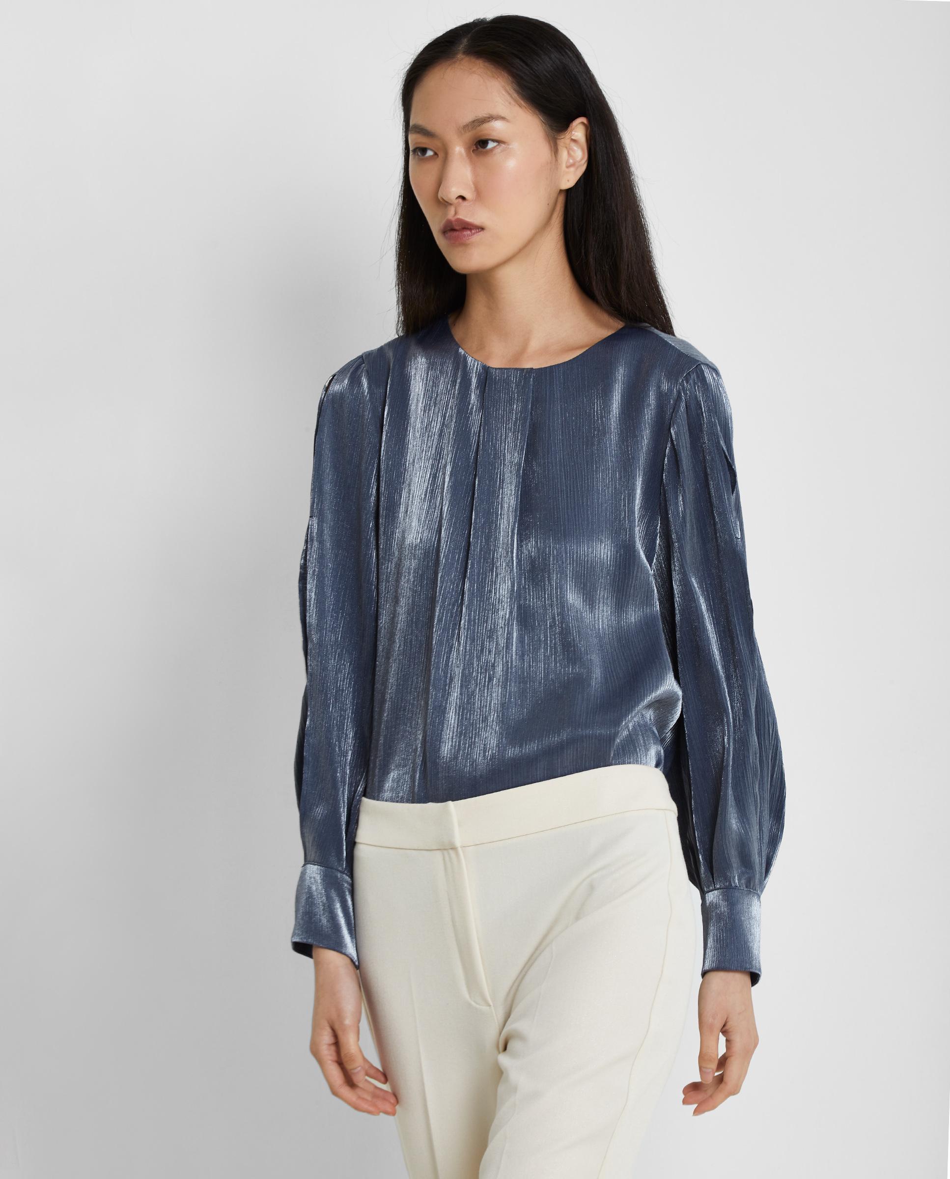Blusa de mujer fluida con brillos - Trucco - Azul Azul-4