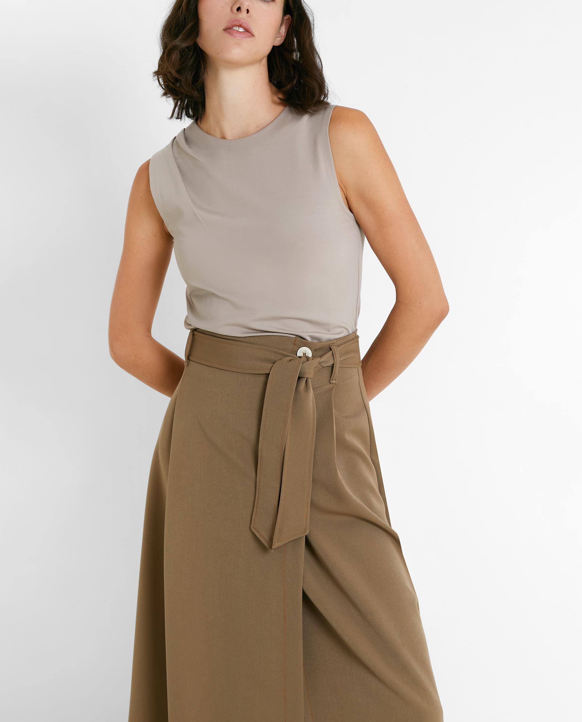 Falda midi cruzada con cinturón - Trucco - Marrón Marrón-5