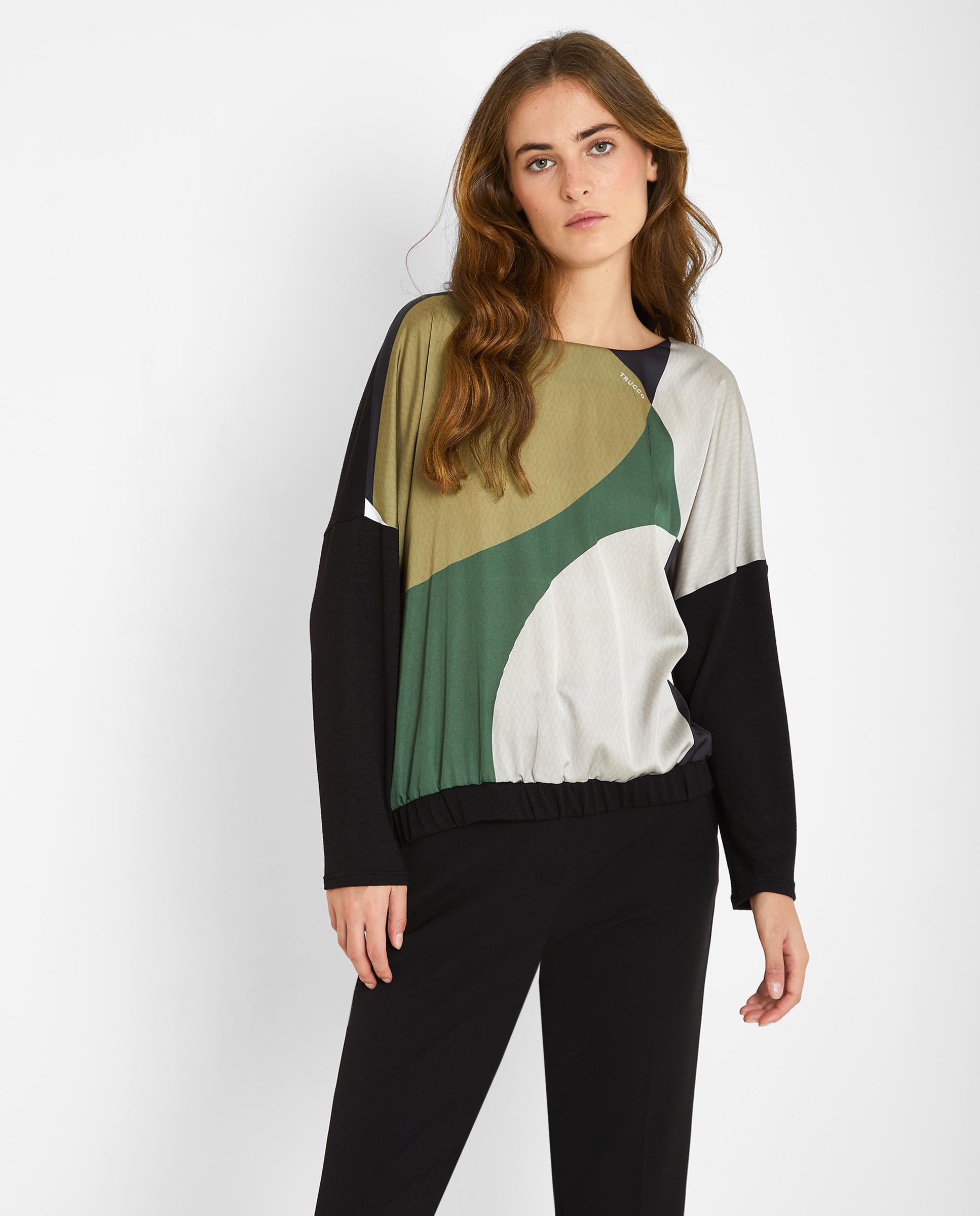 Camiseta de mujer de manga larga con bajo elástico - Trucco - Negro Negro-1