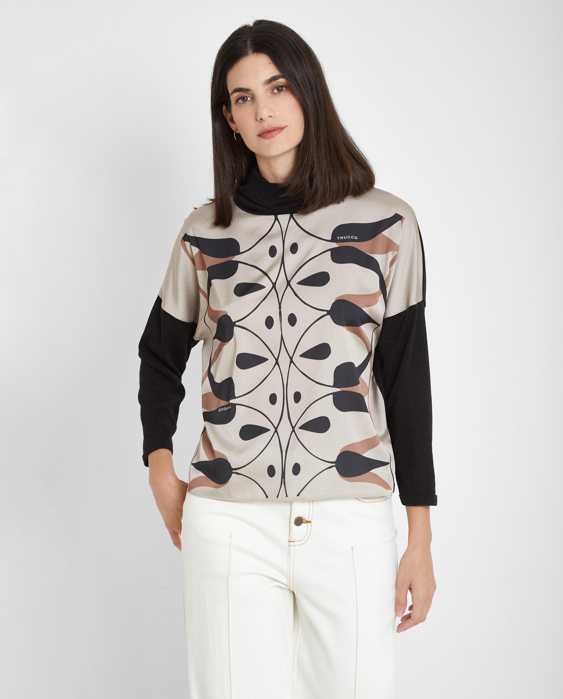 Camiseta satinada con cuello vuelto - Trucco - Beige Beige-1