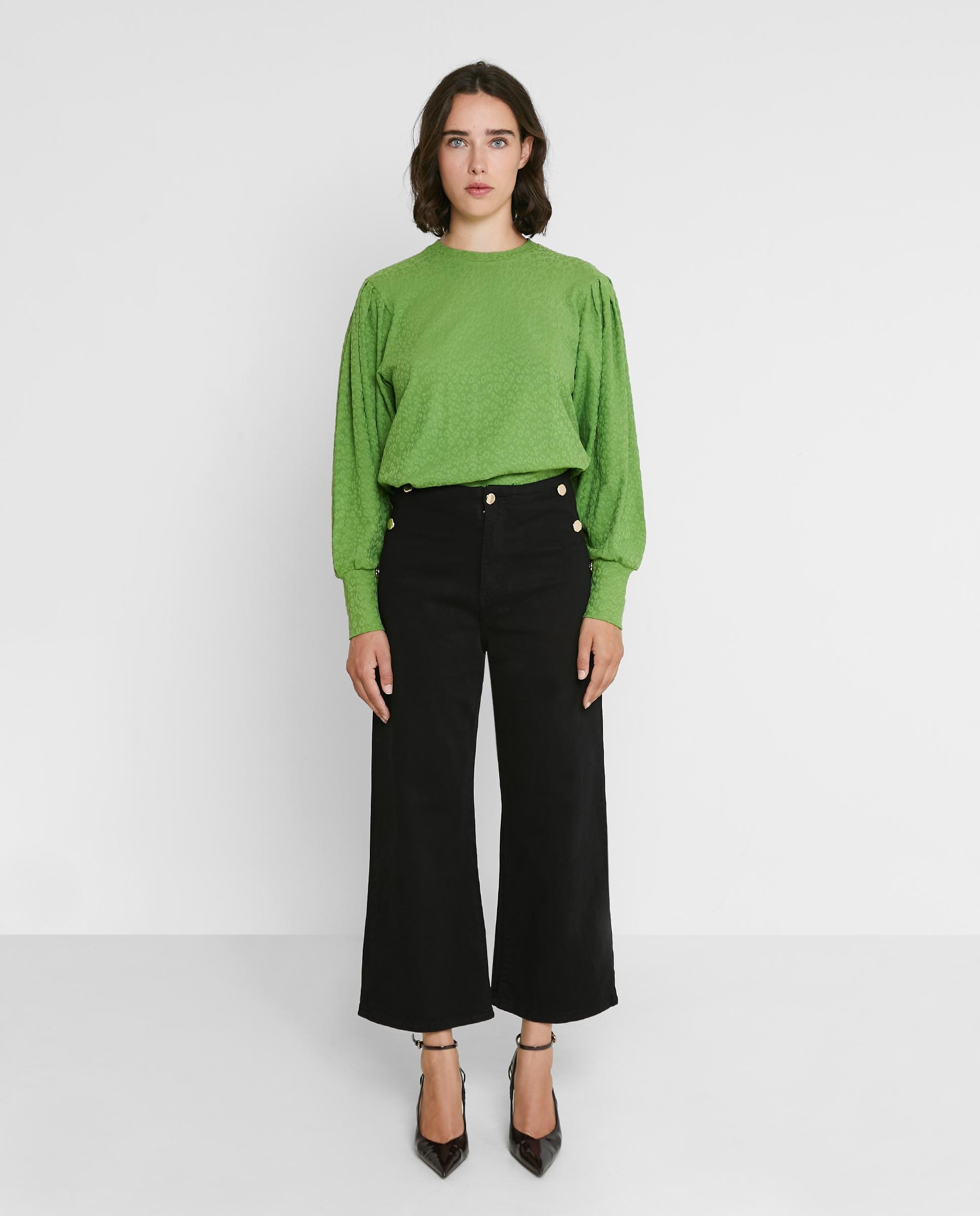 Camiseta de mujer jacquard de manga abombada - Trucco - Verde Verde-1