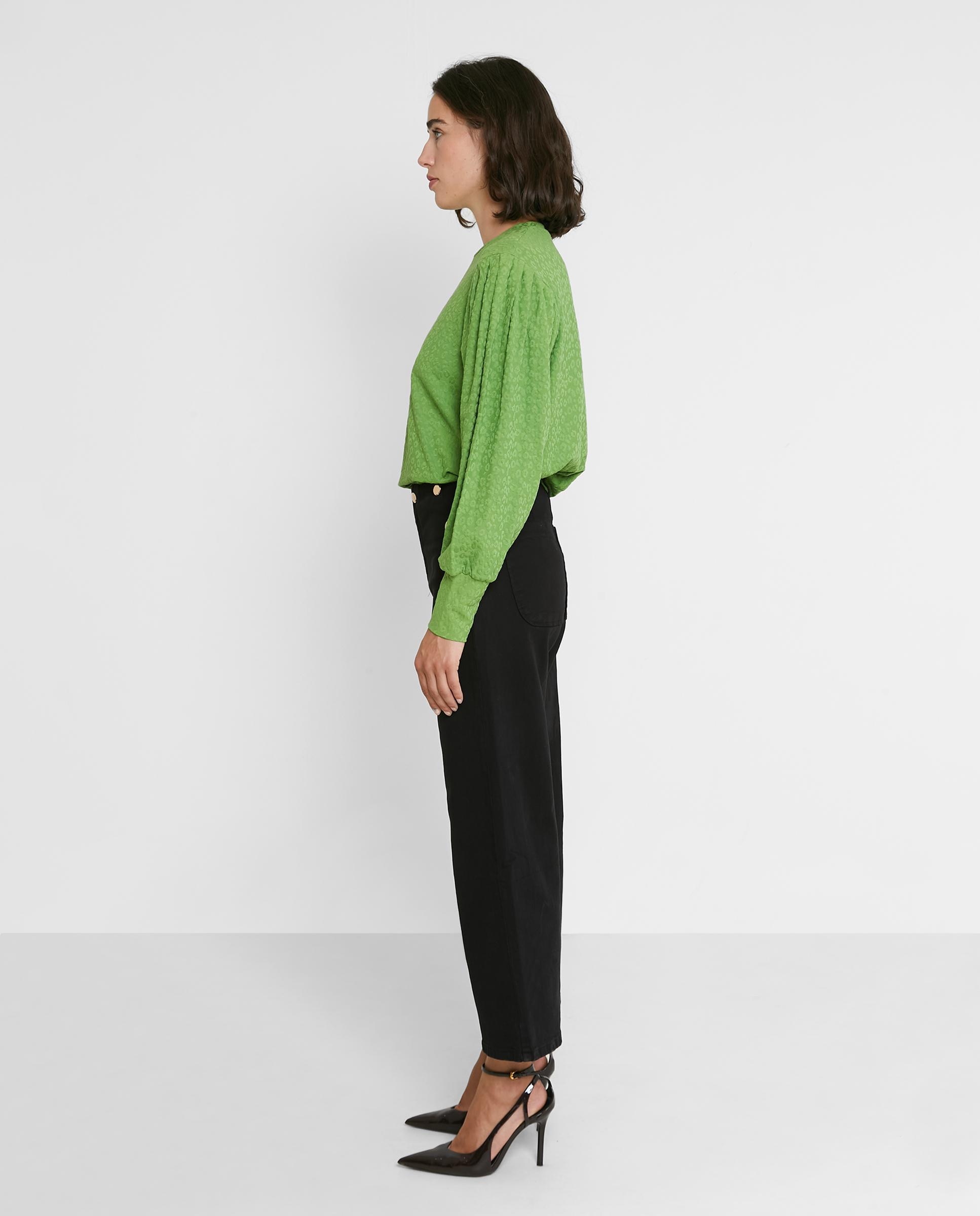 Camiseta de mujer jacquard de manga abombada - Trucco - Verde Verde-2