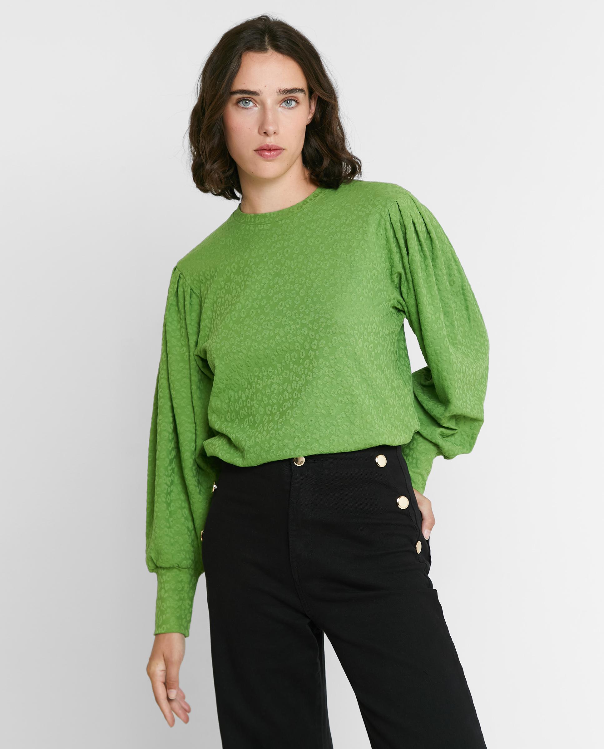Camiseta de mujer jacquard de manga abombada - Trucco - Verde Verde-4