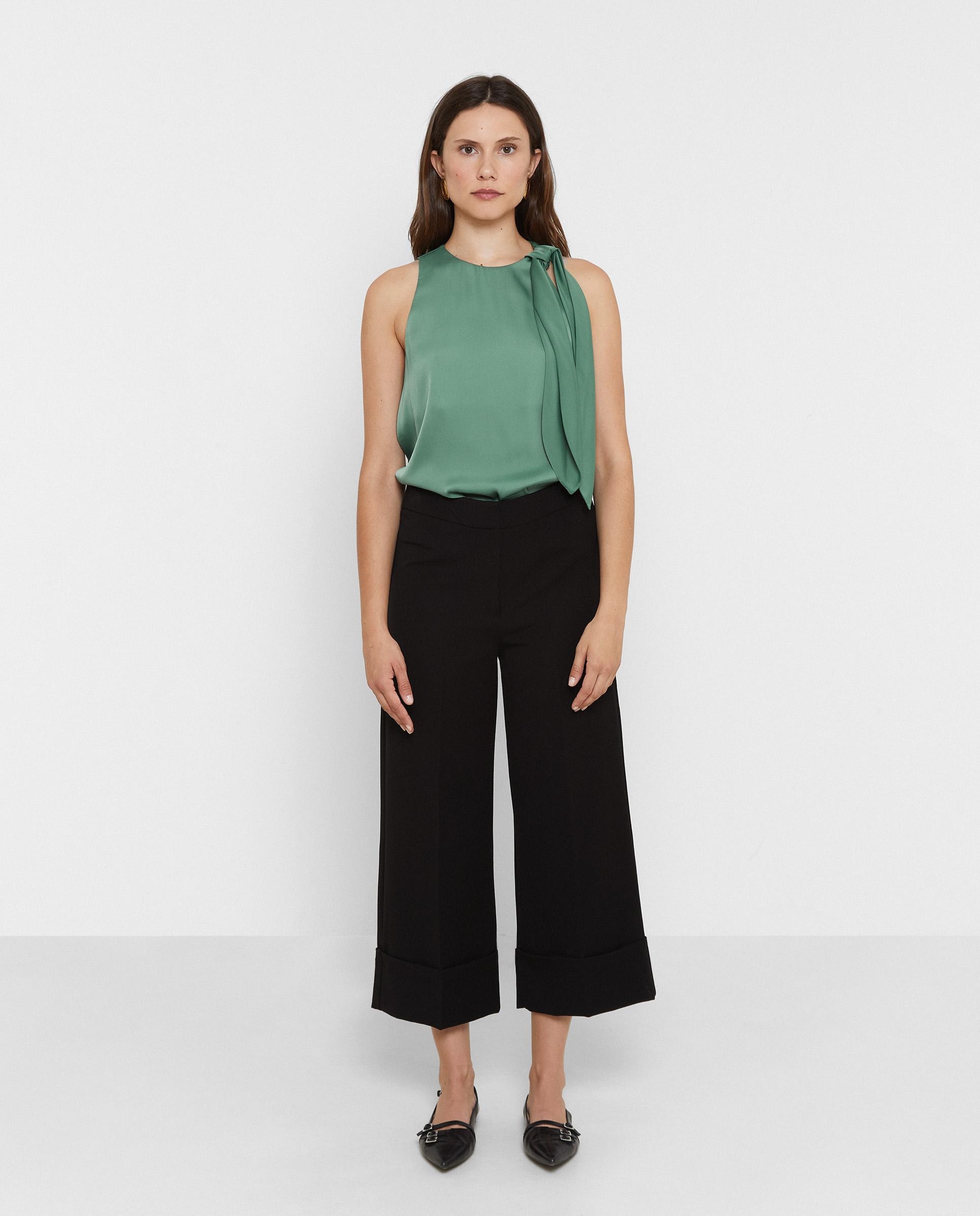 Pantalón ancho de mujer recortado con dobladillo - Trucco - Negro Negro-1