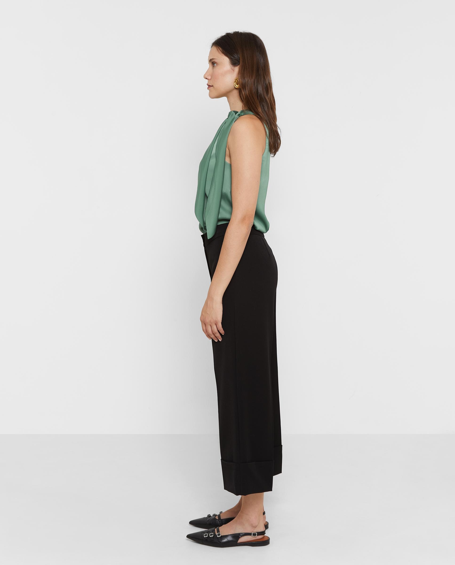 Pantalón ancho de mujer recortado con dobladillo - Trucco - Negro Negro-2