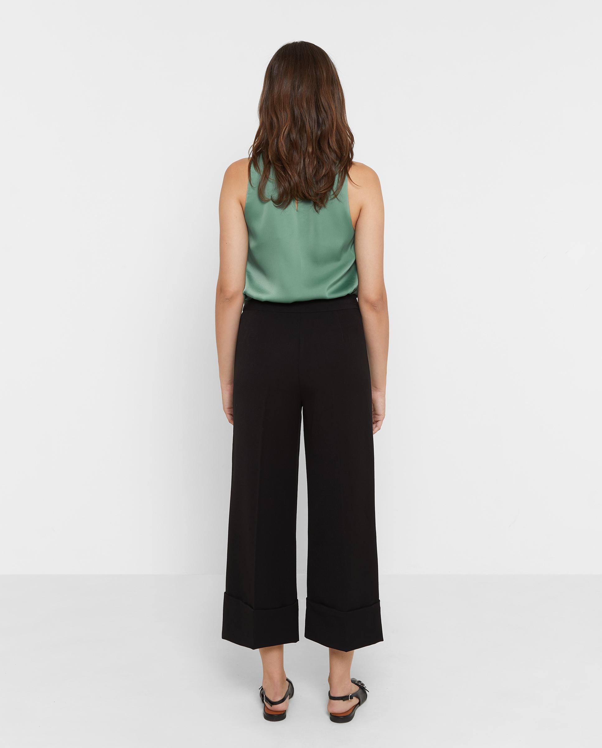 Pantalón ancho de mujer recortado con dobladillo - Trucco - Negro Negro-3