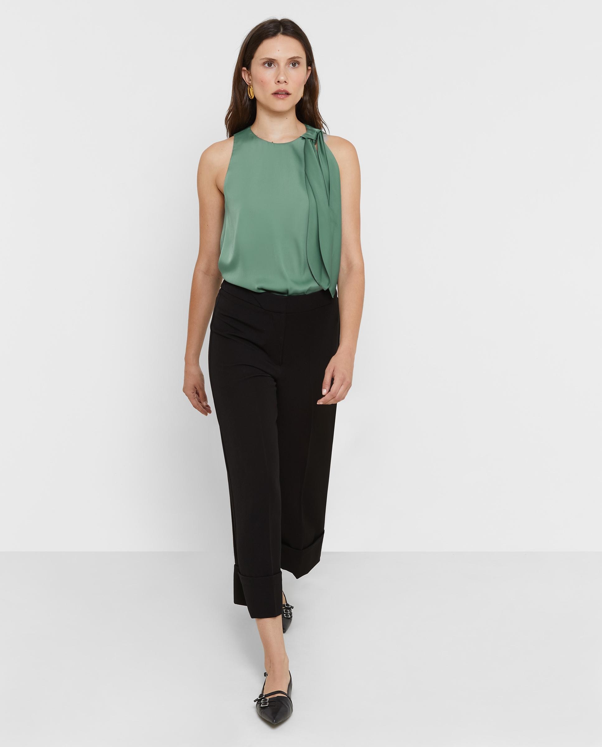 Pantalón ancho de mujer recortado con dobladillo - Trucco - Negro Negro-4