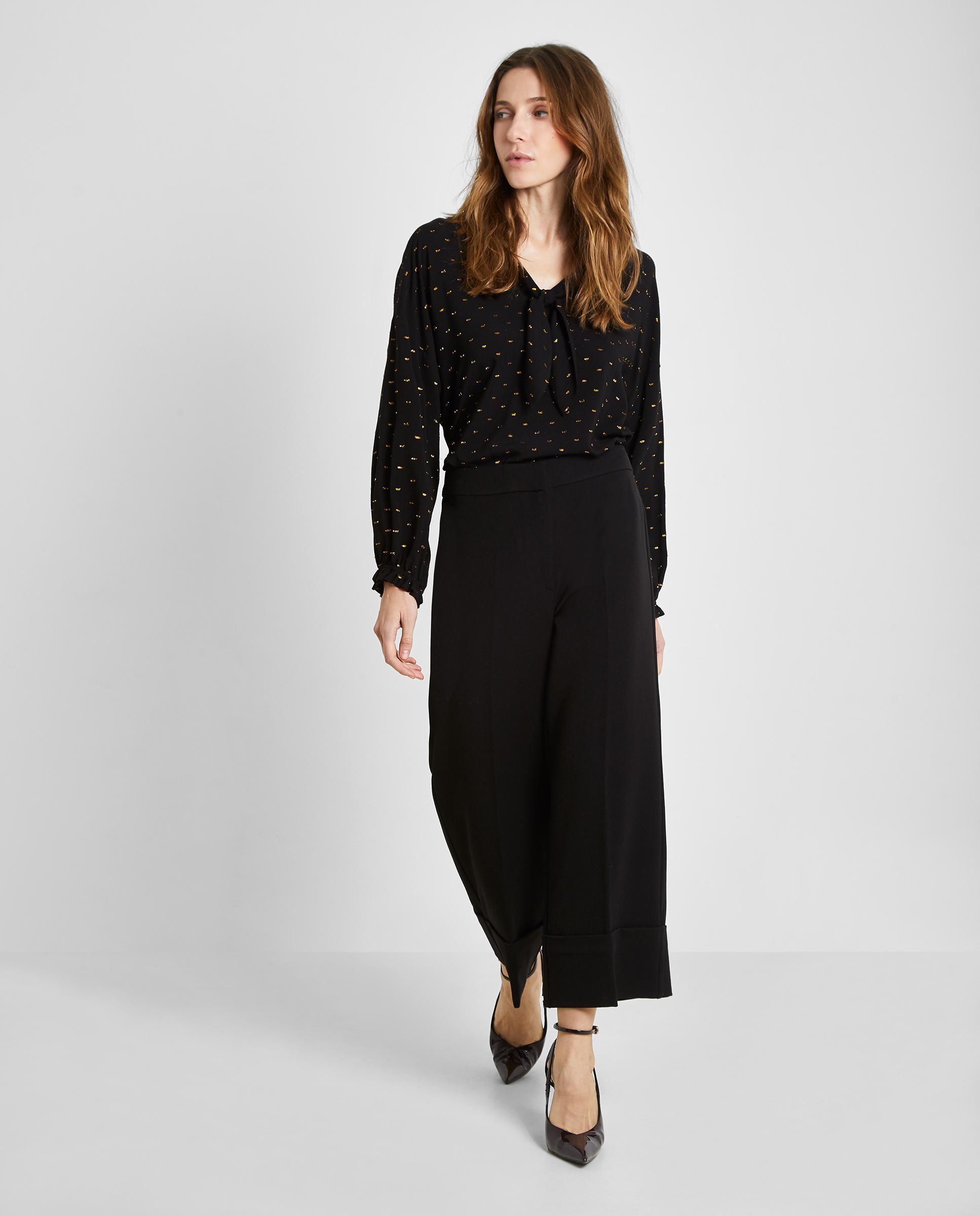 Pantalón ancho de mujer recortado con dobladillo - Trucco - Negro Negro-5