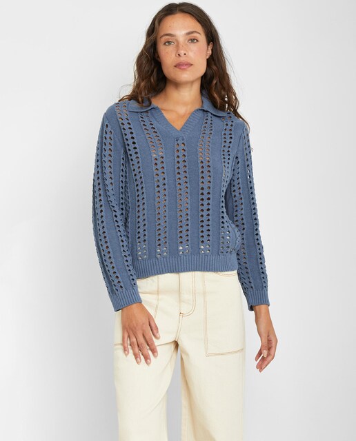 Imagen 0 de Jersey de mujer calado con cuello solapa en pico