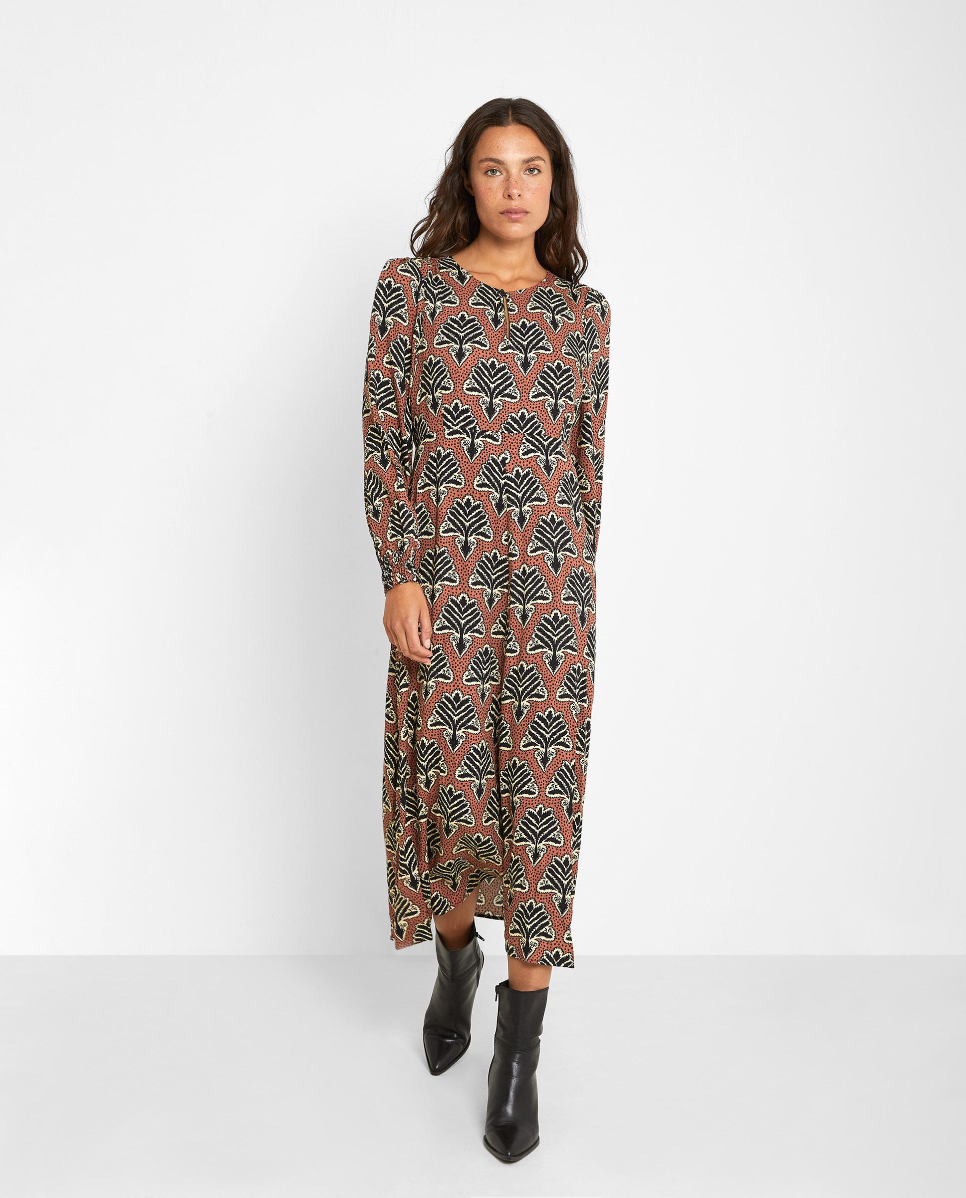 Vestido midi de manga larga con estampado - Trucco - Multicolor Multicolor-1