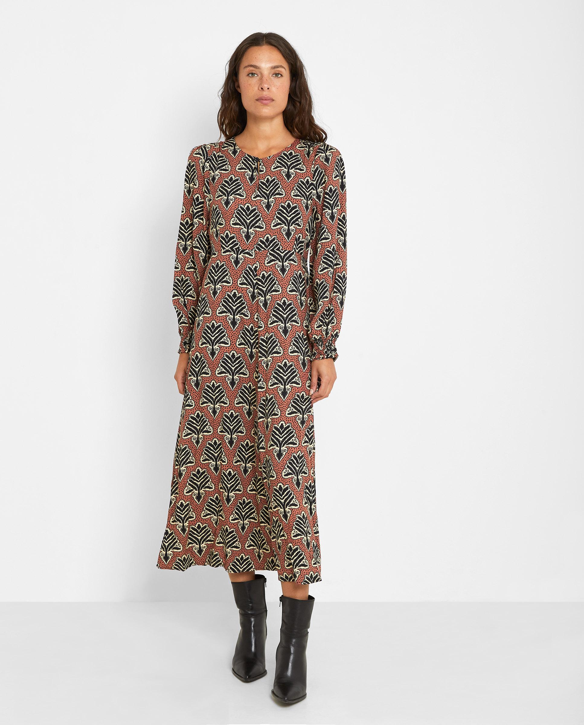Vestido midi de manga larga con estampado - Trucco - Multicolor Multicolor-4
