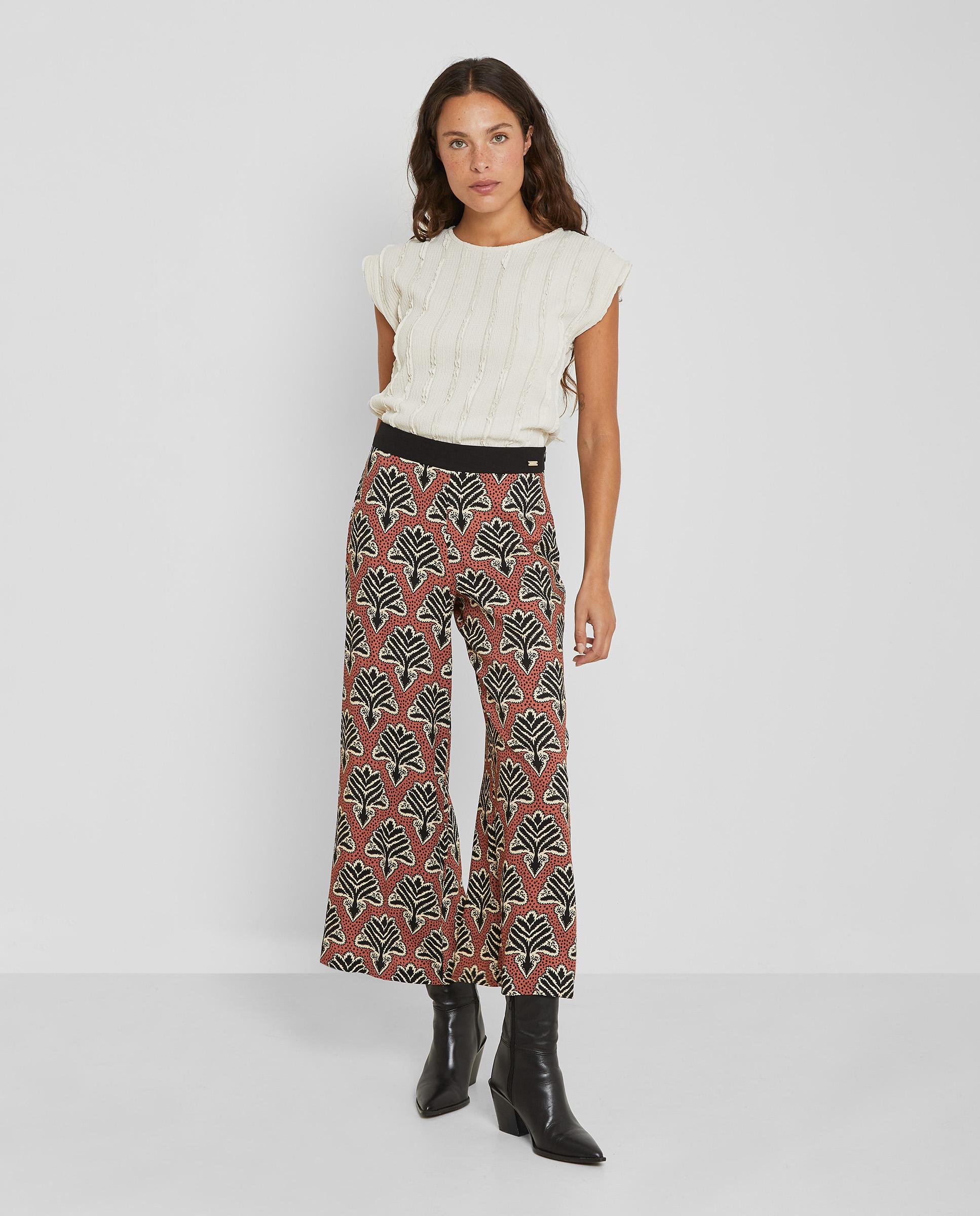 Trucco - Pantalón ancho de mujer estampado con bajo recortado.